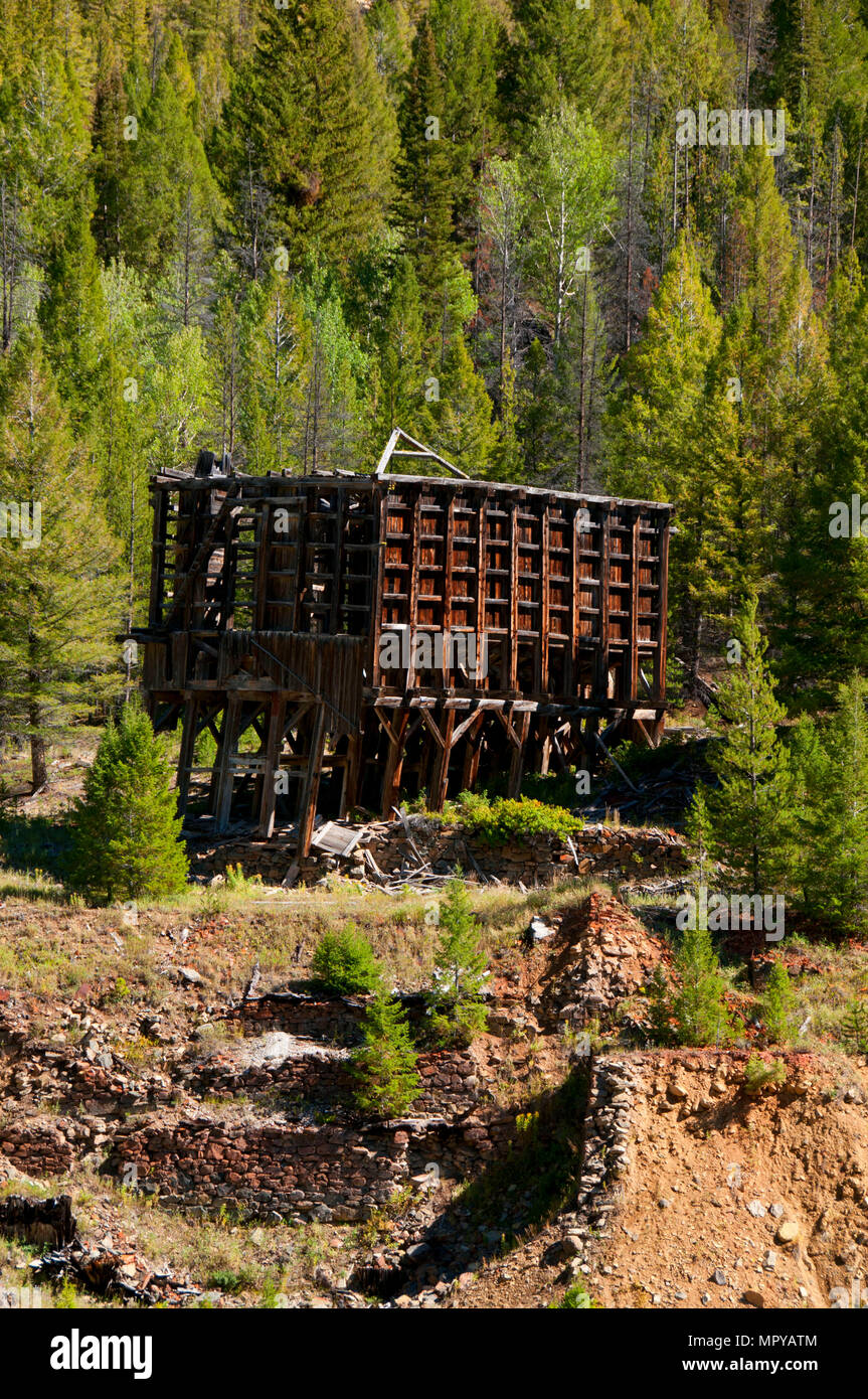 Custer Ghost Town ore bin, terre de la zone historique de La Fourche Yankee Custer, autoroute, Salmon-Challis National Forest, North Carolina Banque D'Images
