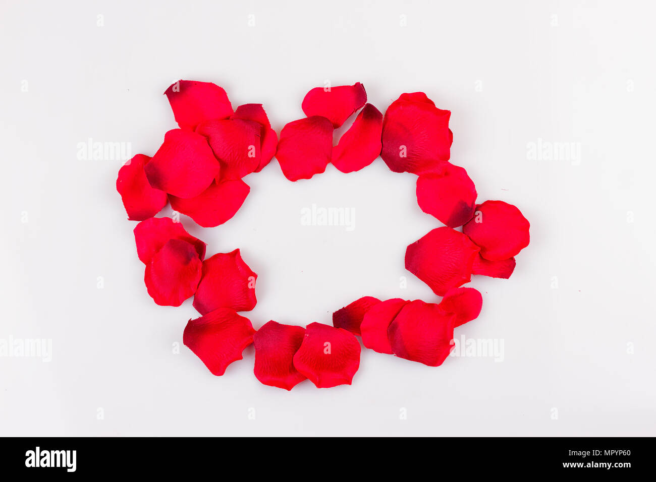 Image de pétales de rose artificiels sur le fond blanc Banque D'Images