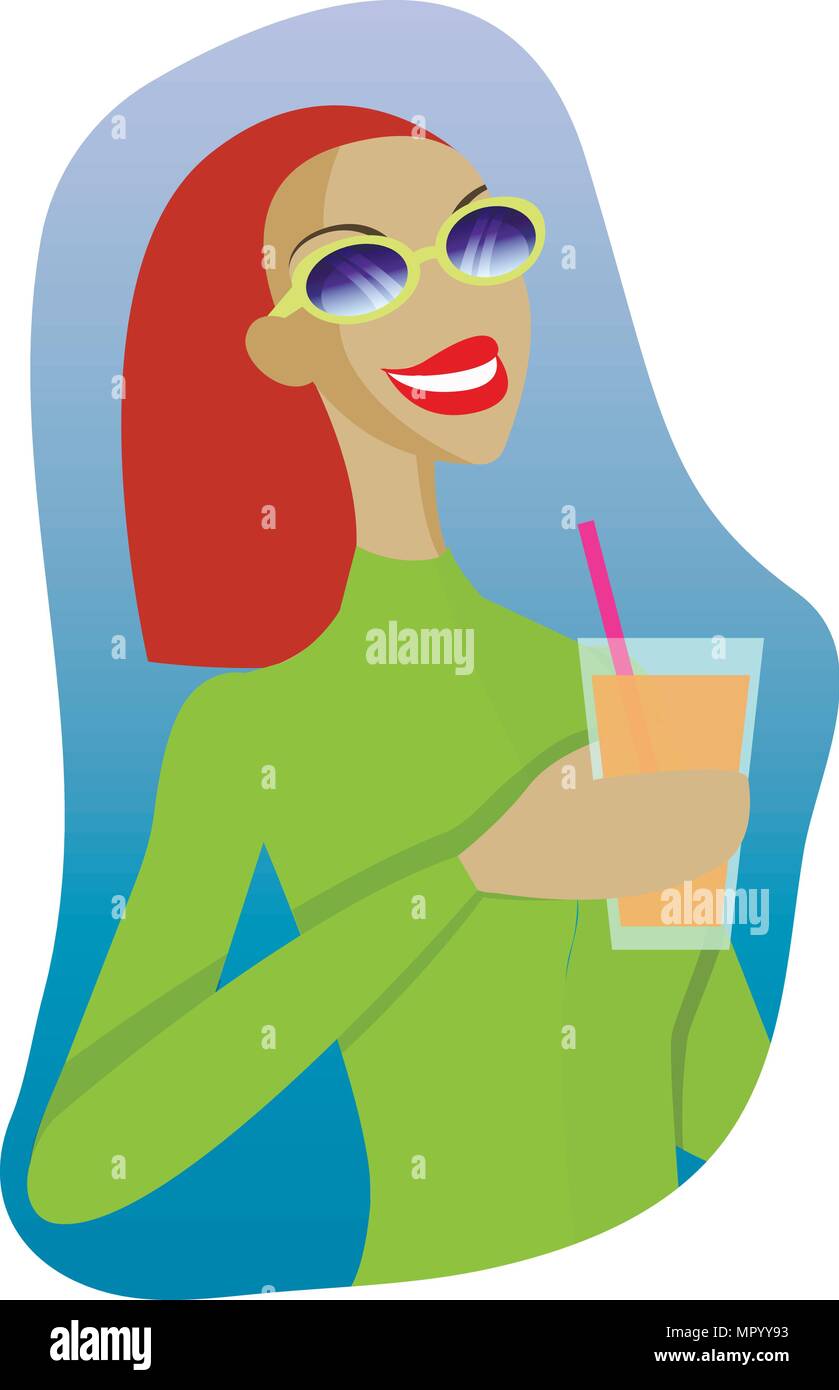 Vector fille sexy dans une combinaison de ski avec un cocktail à la main. Illustration de Vecteur