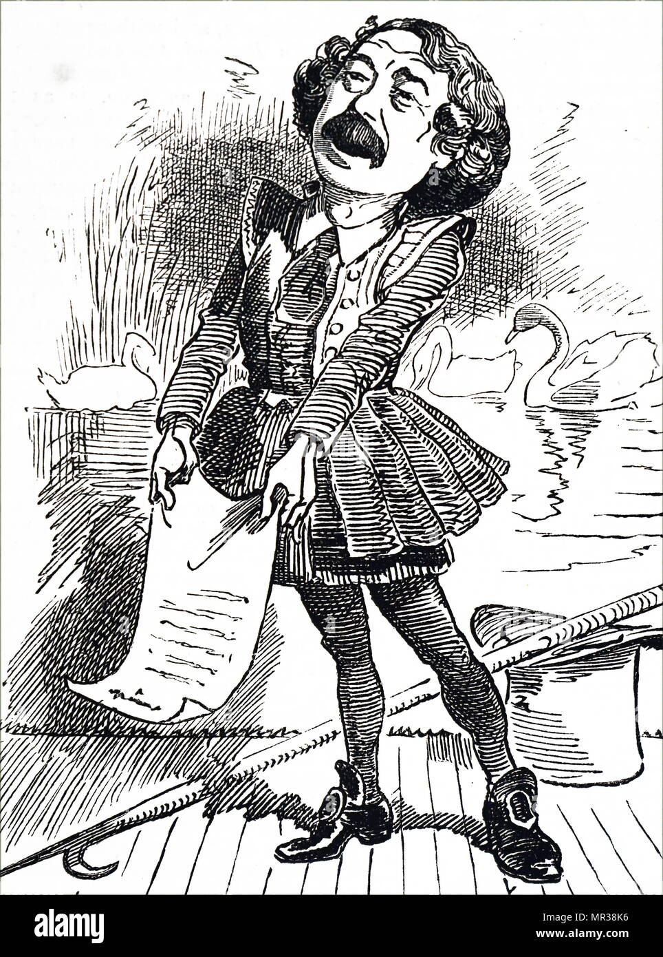 Caricature montrant Sims Reeves (1821-1900) un opéra anglais ontorio, ténor et de ballades chanteur de l'examen à mi-période Victorienne. En date du 19e siècle Banque D'Images