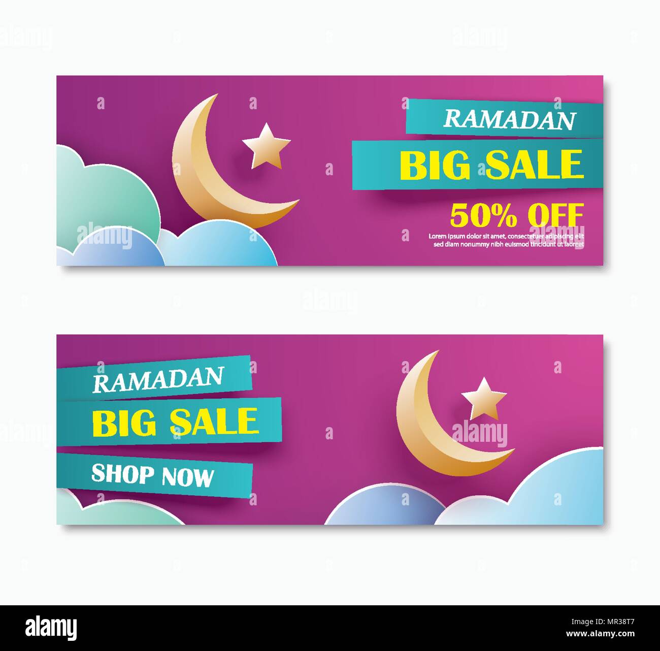 Ramadan Kareem grosse vente design de bannières avec croissant de lune art fond papier. Utilisation pour carte de voeux, affiche, dépliant, brochure, tem d'illustration vectorielle Illustration de Vecteur