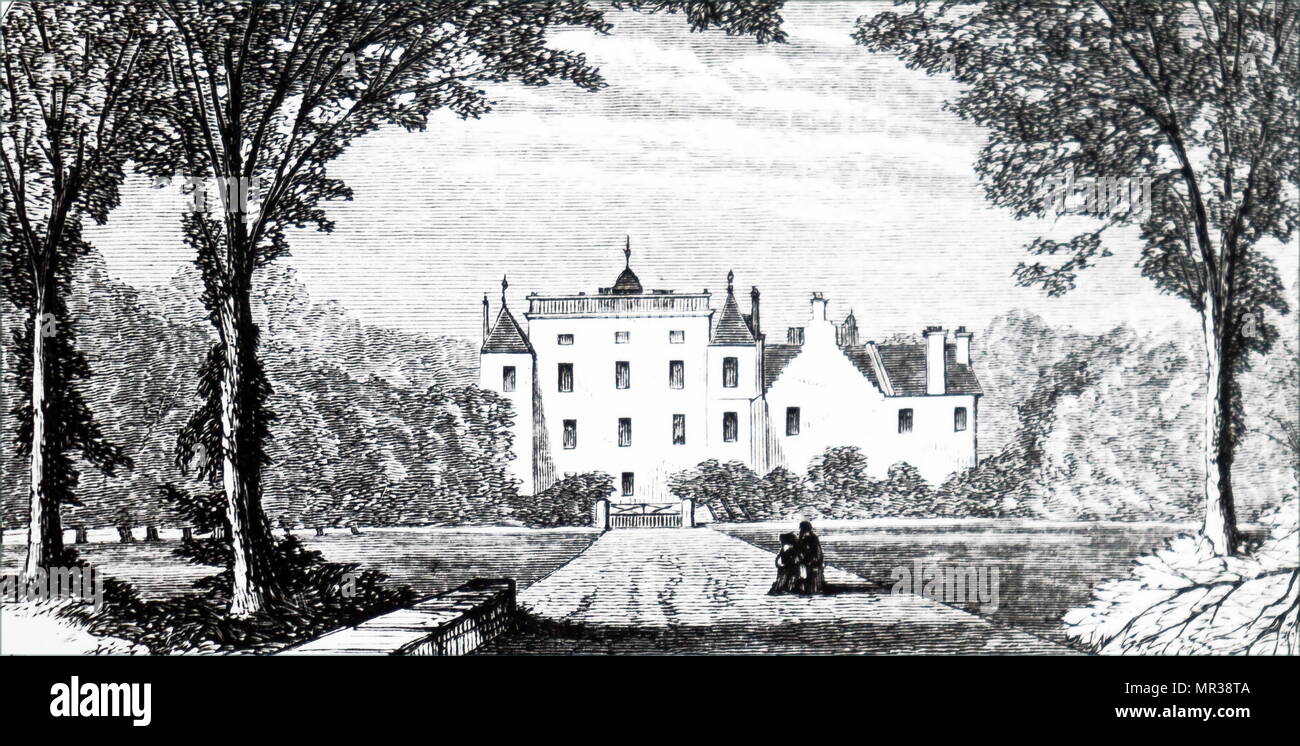 Gravure représentant Kinneil House une maison historique à l'ouest de Bo'ness dans le centre-est de l'Ecosse. Il était une fois le principal siège de la famille Hamilton dans l'Est de l'Ecosse. En date du 19e siècle Banque D'Images