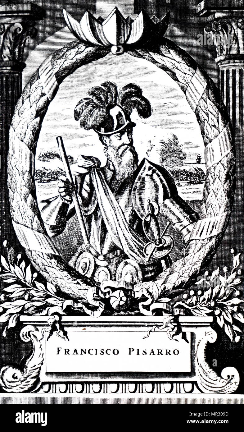 Portrait de Francisco Pizarro (ch. 1478-1541) un conquistador espagnol qui a mené une expédition qui a conquis l'Empire Inca. En date du 16e siècle Banque D'Images