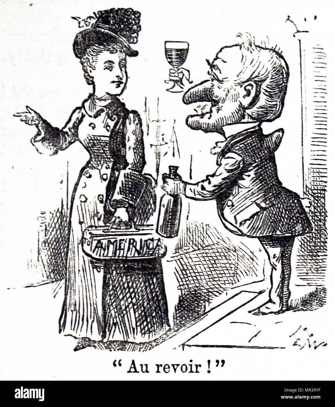 Caricature montrant Adelina Patti avec M. Punch. Adelina Patti (1843-1919) une chanteuse d'opéra franco-italienne. En date du 19e siècle Banque D'Images