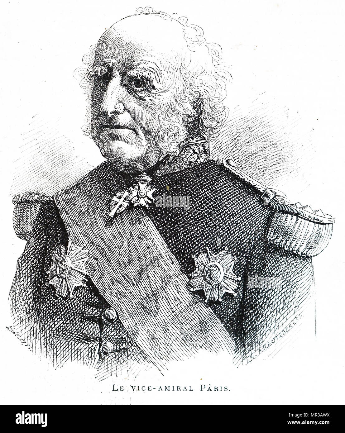 Portrait de François-Edmond Pâris (1806-1893), un amiral français, connu pour sa contribution à l'ingénierie navale pendant la montée de la vapeur, pour ses livres, et pour son rôle dans l'organisation du Musée national de la Marine. En date du 19e siècle Banque D'Images