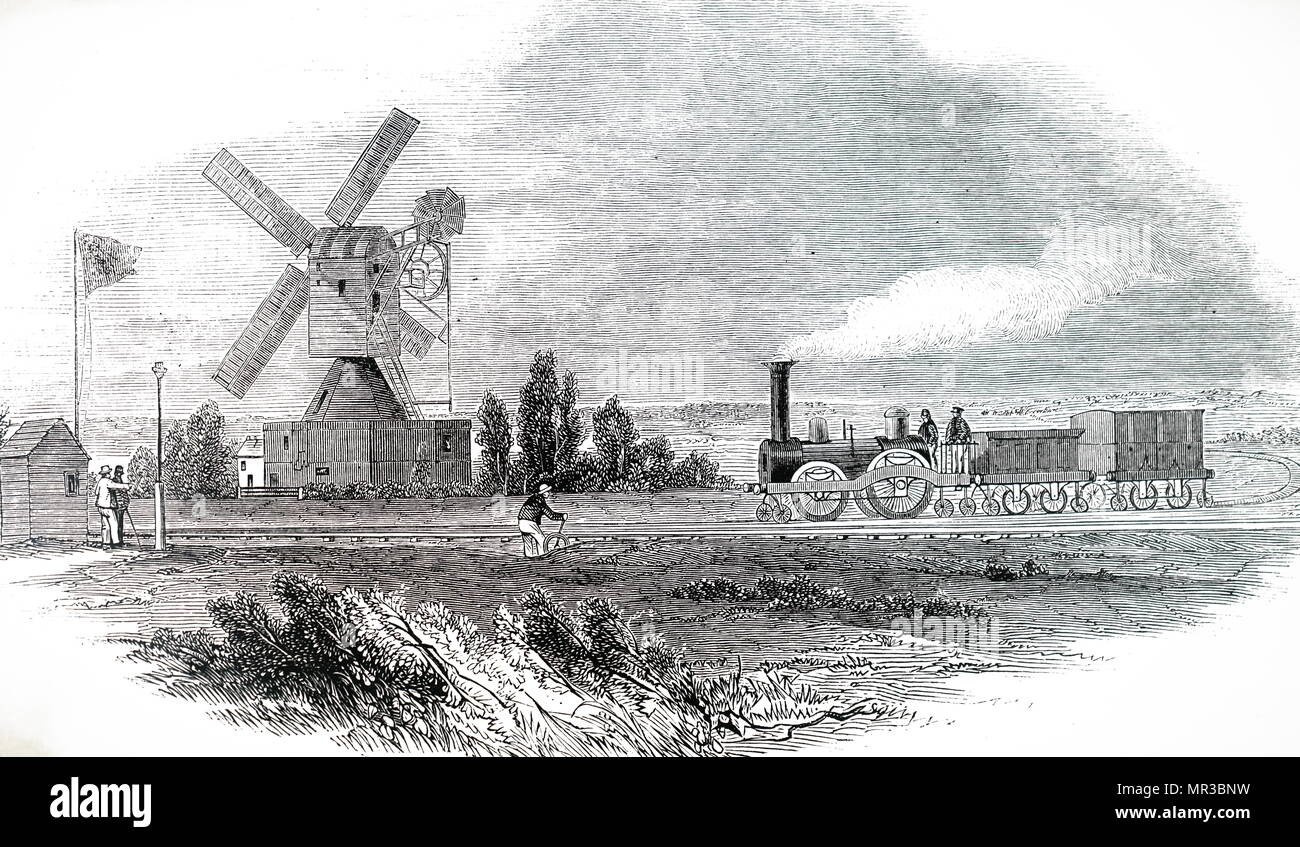 Illustration William Prosser's train roulant sur rails en bois. En date du 19e siècle Banque D'Images