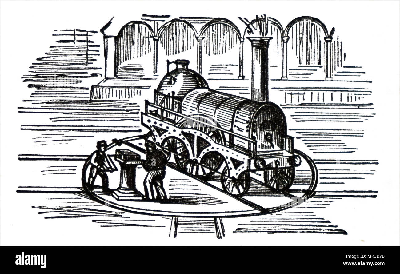 Gravure représentant un moteur plateau tournant. En date du 19e siècle Banque D'Images