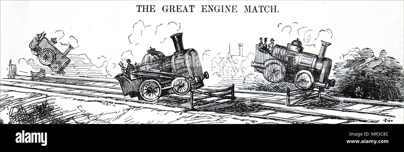 Caricature gravée intitulée 'Le grand match' du moteur. En date du 19e siècle Banque D'Images