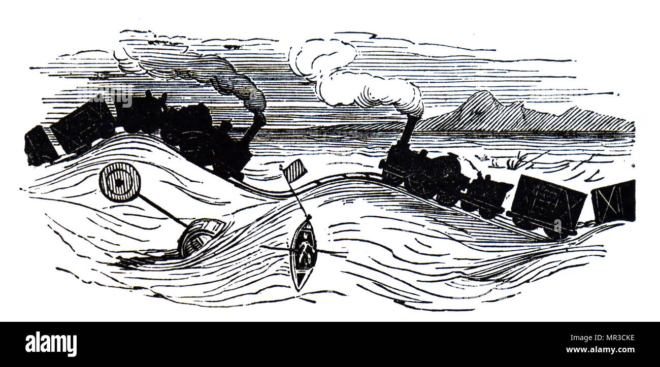 Caricature montrant un hypothétique lien ferroviaire à travers la Manche en France. Anglais vers 1840 Banque D'Images