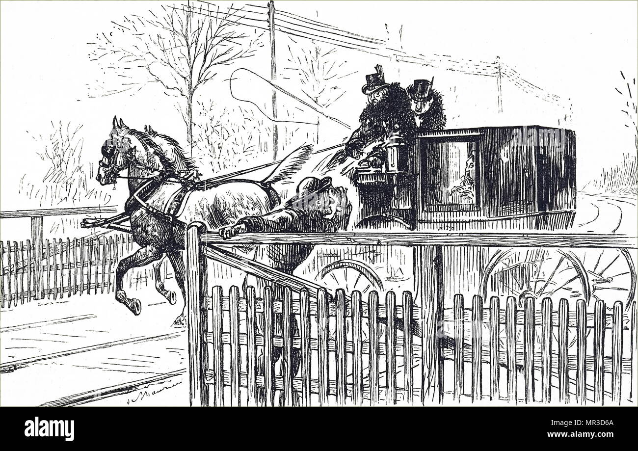 Caricature représentant un cheval et un chariot roulant dans les rues de Londres. Illustré par George du Maurier (1834-1896), un caricaturiste franco-britannique et l'auteur. En date du 19e siècle Banque D'Images