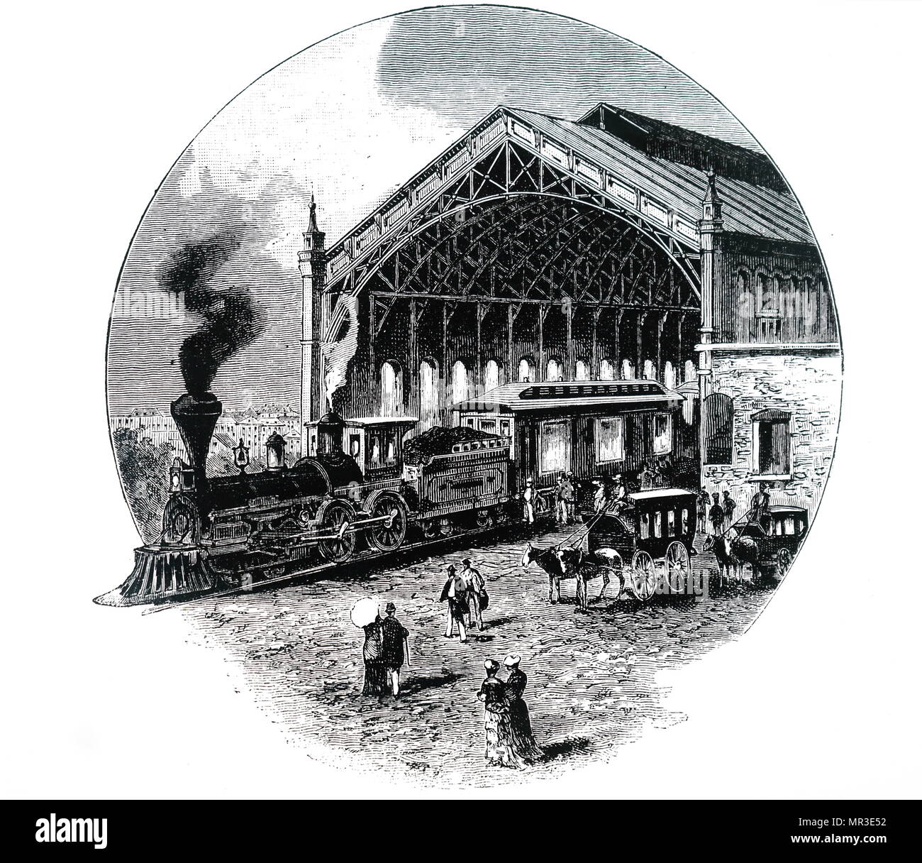 Illustration représentant un train de quitter la gare de Omaha sur le Grand Pacific Line. En date du 19e siècle Banque D'Images