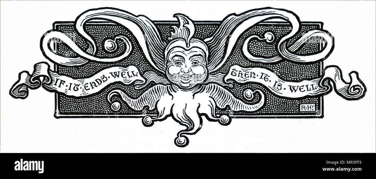 Casque représentant un soleil. Illustré par Louis Davis (1860-1941) une eau anglais-coloriste, illustrateur de livres et des vitraux d'artiste. En date du 19e siècle Banque D'Images