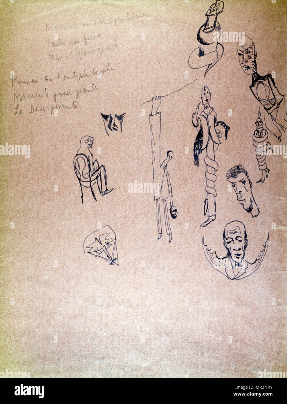 Chefs du peuple' par Tristan Tzara (1896-1963). Collection privée, de crayon sur du papier rose vers 1960 Banque D'Images