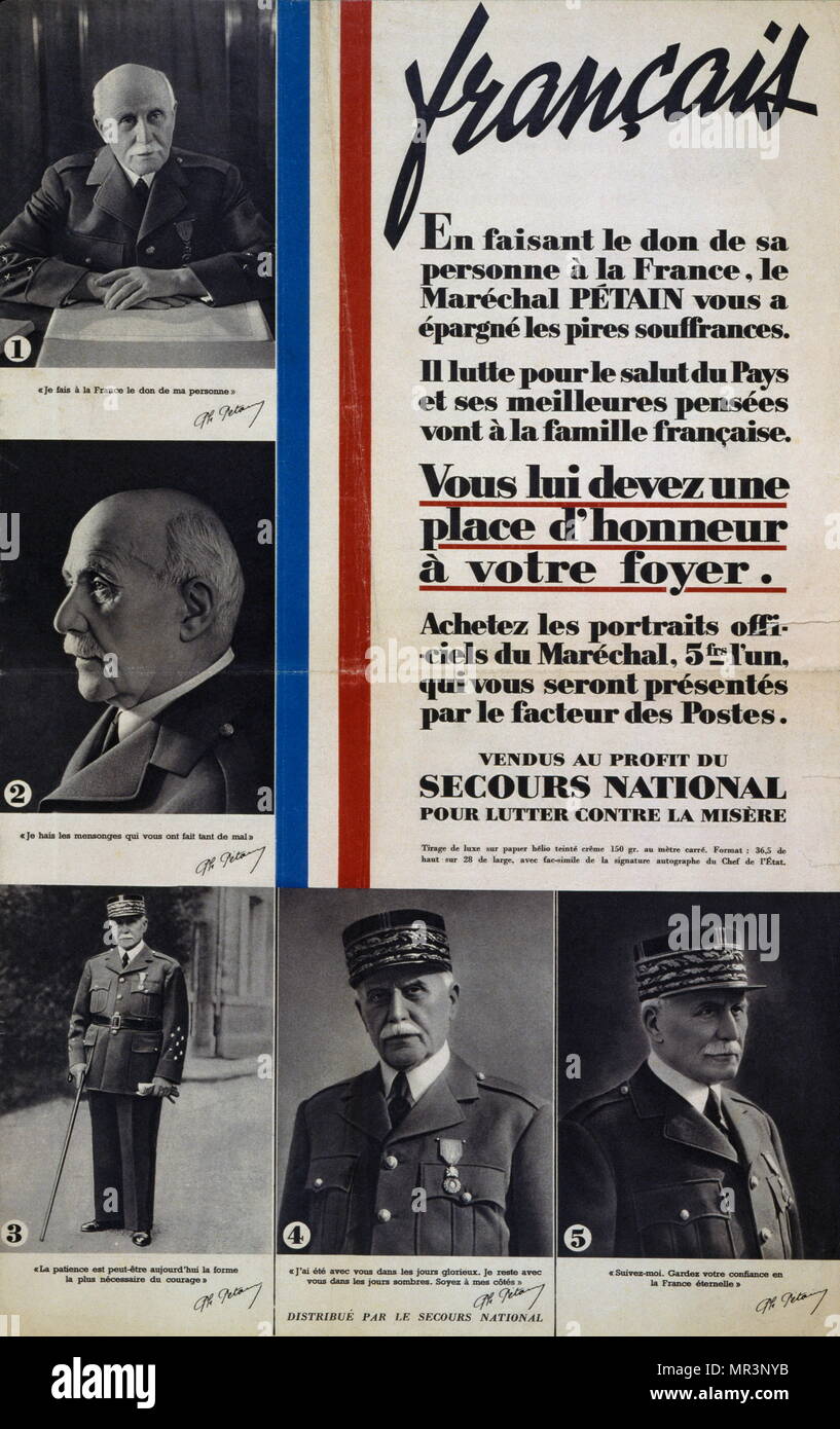 Philippe PETAIN Marshall lance un appel à la population de la France sur une affiche de propagande de Vichy émis au cours de la Seconde Guerre mondiale. 1941. Henri Philippe Pétain (1856 - 1951), était un général français qui fut plus tard chef d'état de la France de Vichy, de 1940 à 1944 Banque D'Images