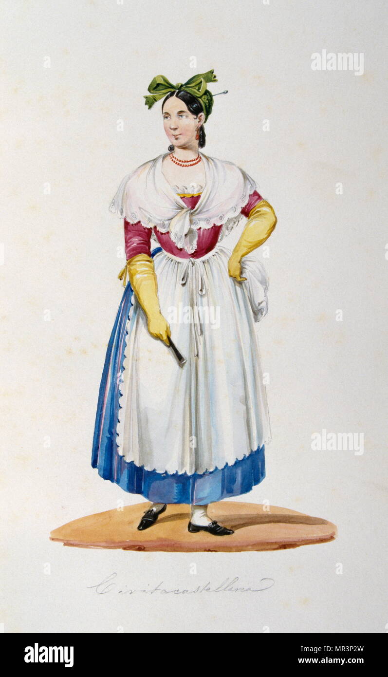 Peinture à la gouache représentant un paysan italien en costume  traditionnel. Vers 1850 Photo Stock - Alamy
