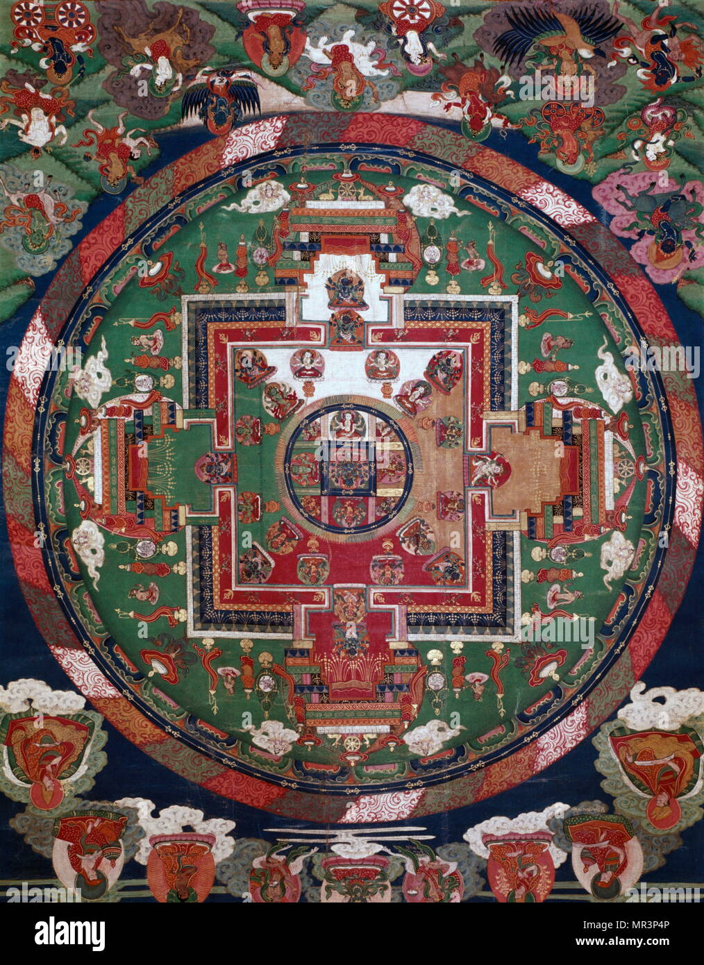 Mandala tibétain 18e siècle ou plus tôt, Musée Guimet Paris Banque D'Images