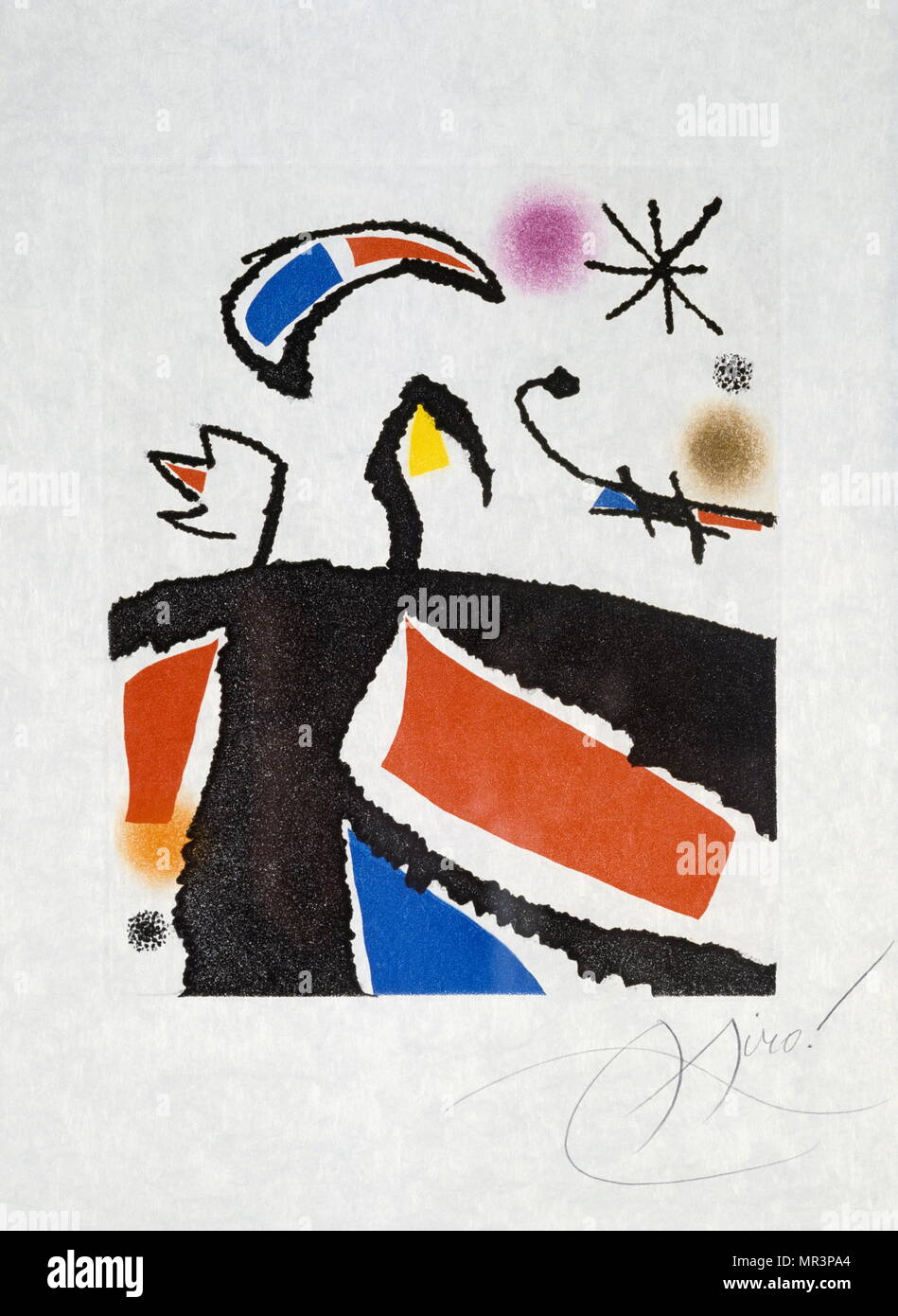 Style surréaliste lithographie vers 1965 par l'artiste espagnol Joan Miro.(1893 - 1983), peintre, sculpteur et céramiste né à Barcelone. Banque D'Images