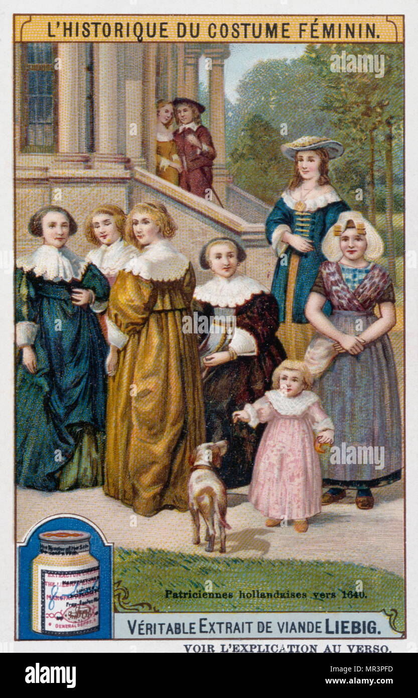 Carte Liebig datée du 1900, représentant une famille patricienne néerlandais, peut-être la noblesse au 17e siècle Banque D'Images