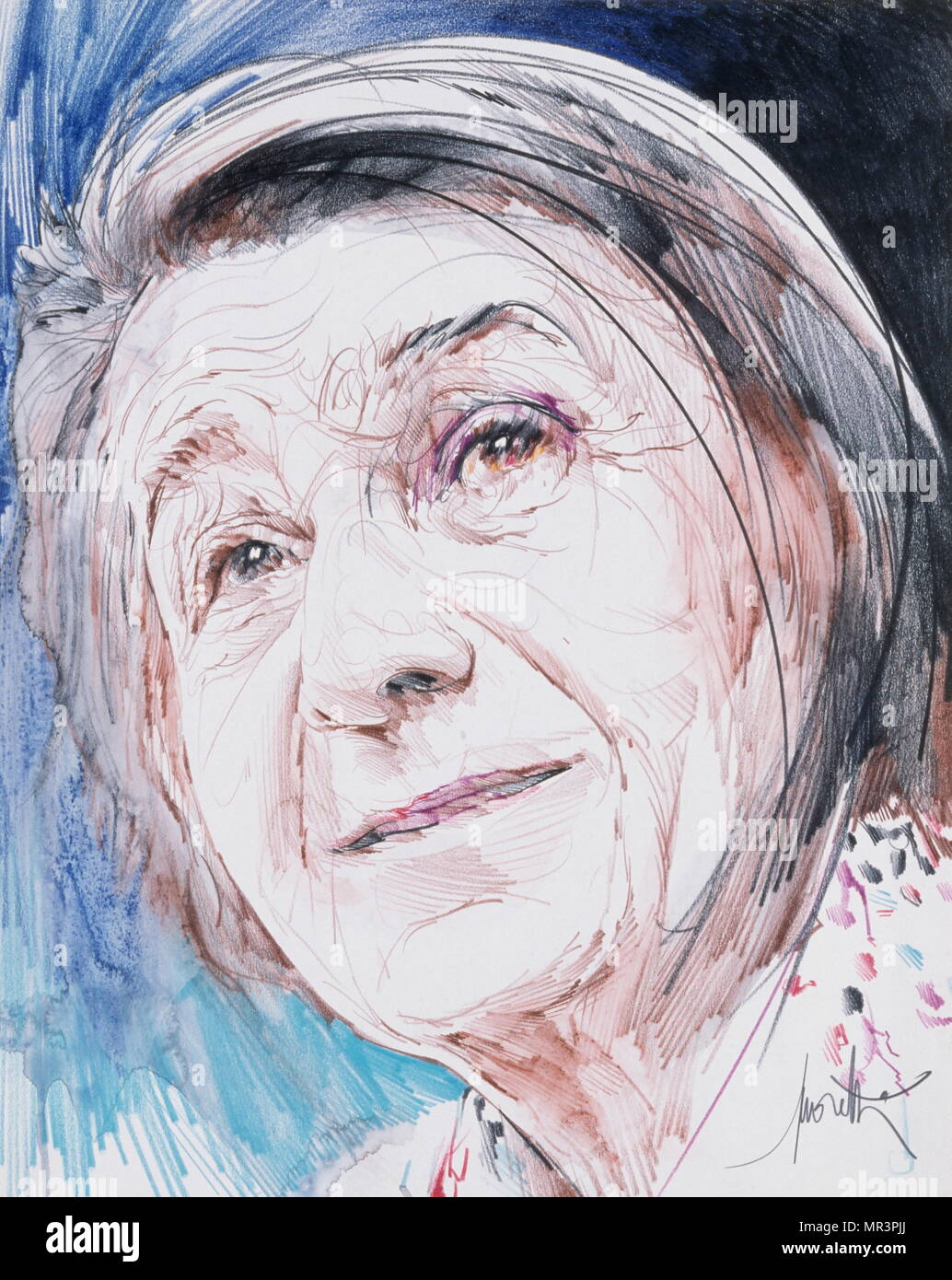 Nathalie Sarraute (1900 - 1999), avocat et écrivain français ; 1989, portrait sur une affiche par Raymond Moretti (1931-2005), un peintre et sculpteur français. Banque D'Images