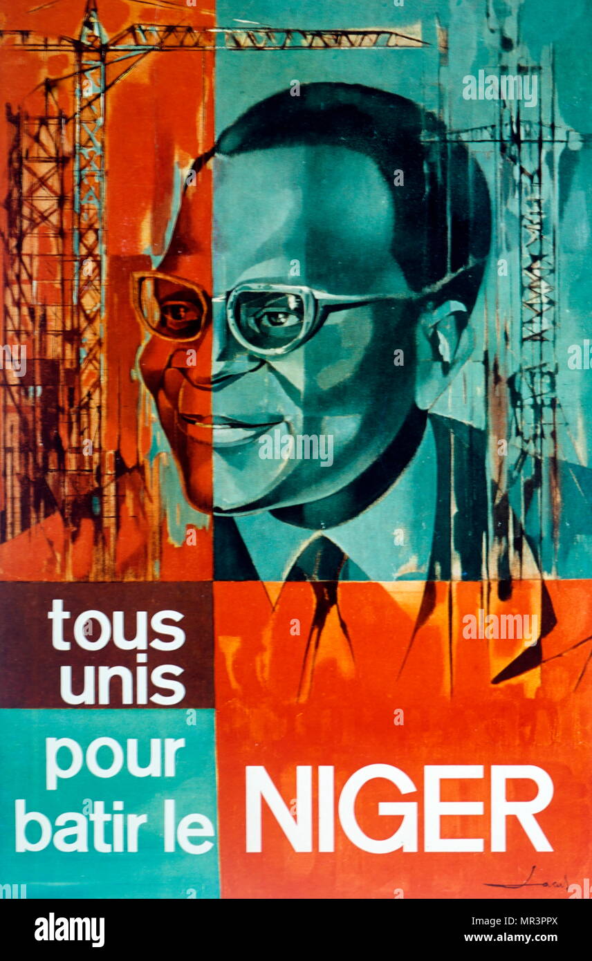 L'affiche de 1961, illustrant Hamani Diori (1916 - 1989), premier président de la République du Niger. Il a été nommé à ce poste en 1960, lorsque le Niger a obtenu son indépendance. Banque D'Images
