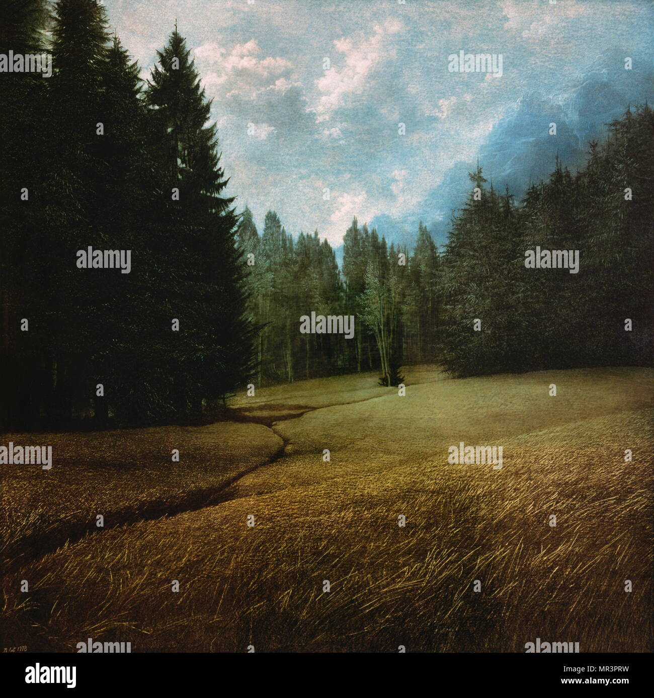 Paysage boisé" 1978 par Roland Cat (né en 1943, à Paris). Banque D'Images