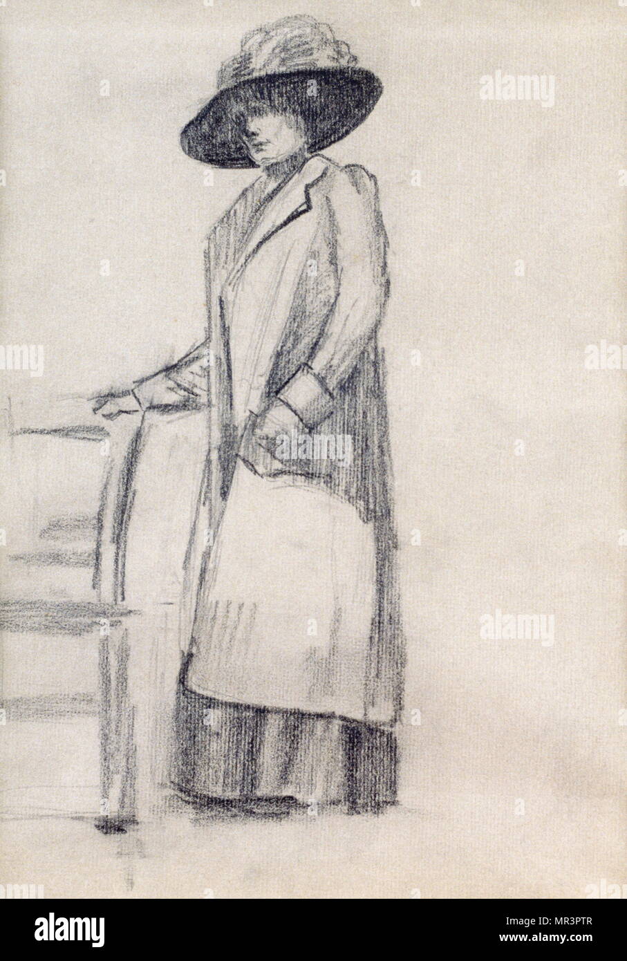 Femme élégante, crayon et crayon, vers 1900, par Colette (1873 - 1954), un romancier français nominé pour le prix Nobel de Littérature en 1948 Banque D'Images