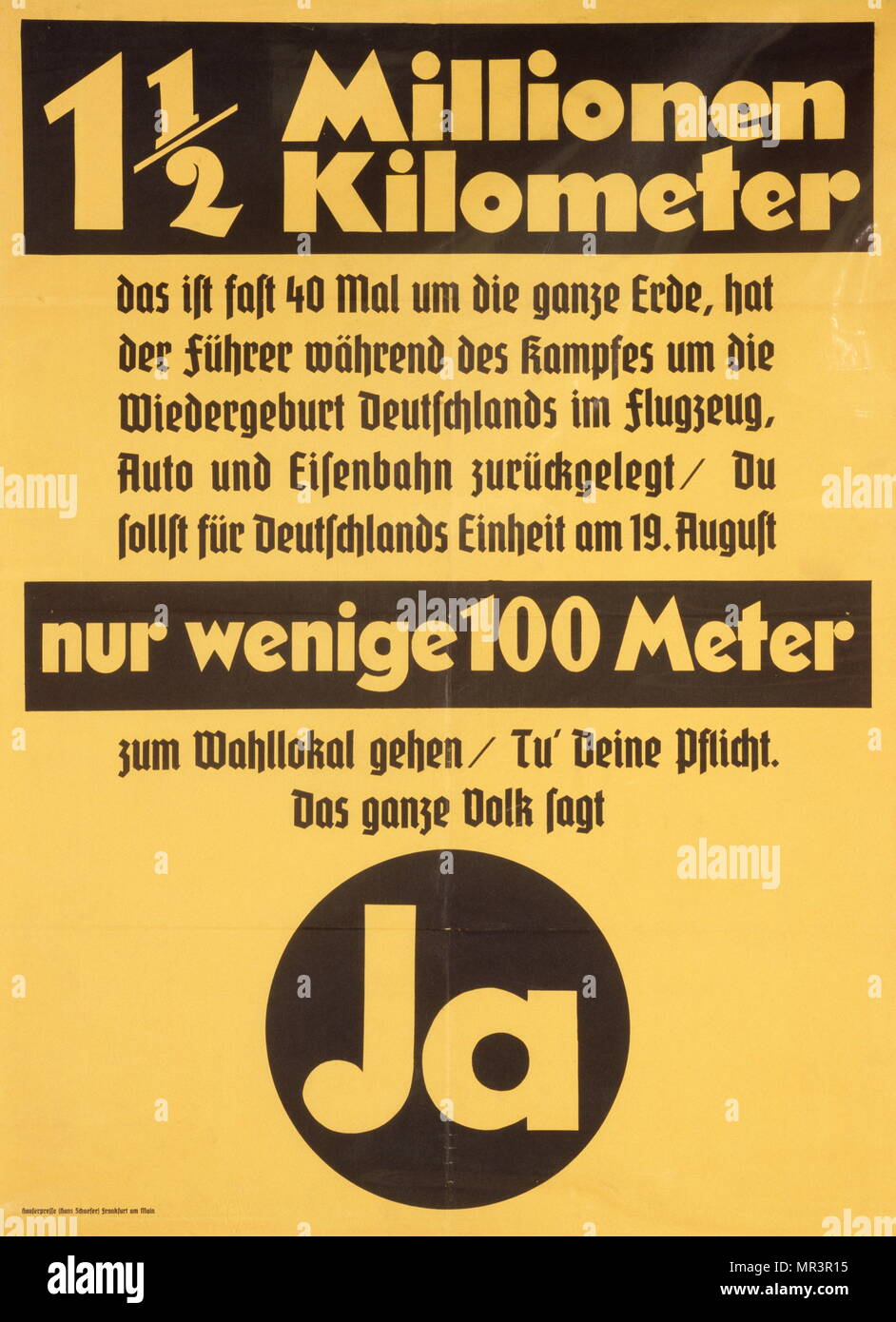 (Pro-nazi), la propagande affiche de l'élection nationale allemande en mars 1936. Des élections parlementaires ont eu lieu en Allemagne le 29 mars 1936. Ils ont pris la forme d'une seule question de référendum, demandant à électeurs s'ils approuvé de l'occupation militaire de la Rhénanie et une seule liste de parti pour le nouveau Reichstag composé exclusivement de Nazis et nominalement indépendants 'invités' de la partie. Banque D'Images