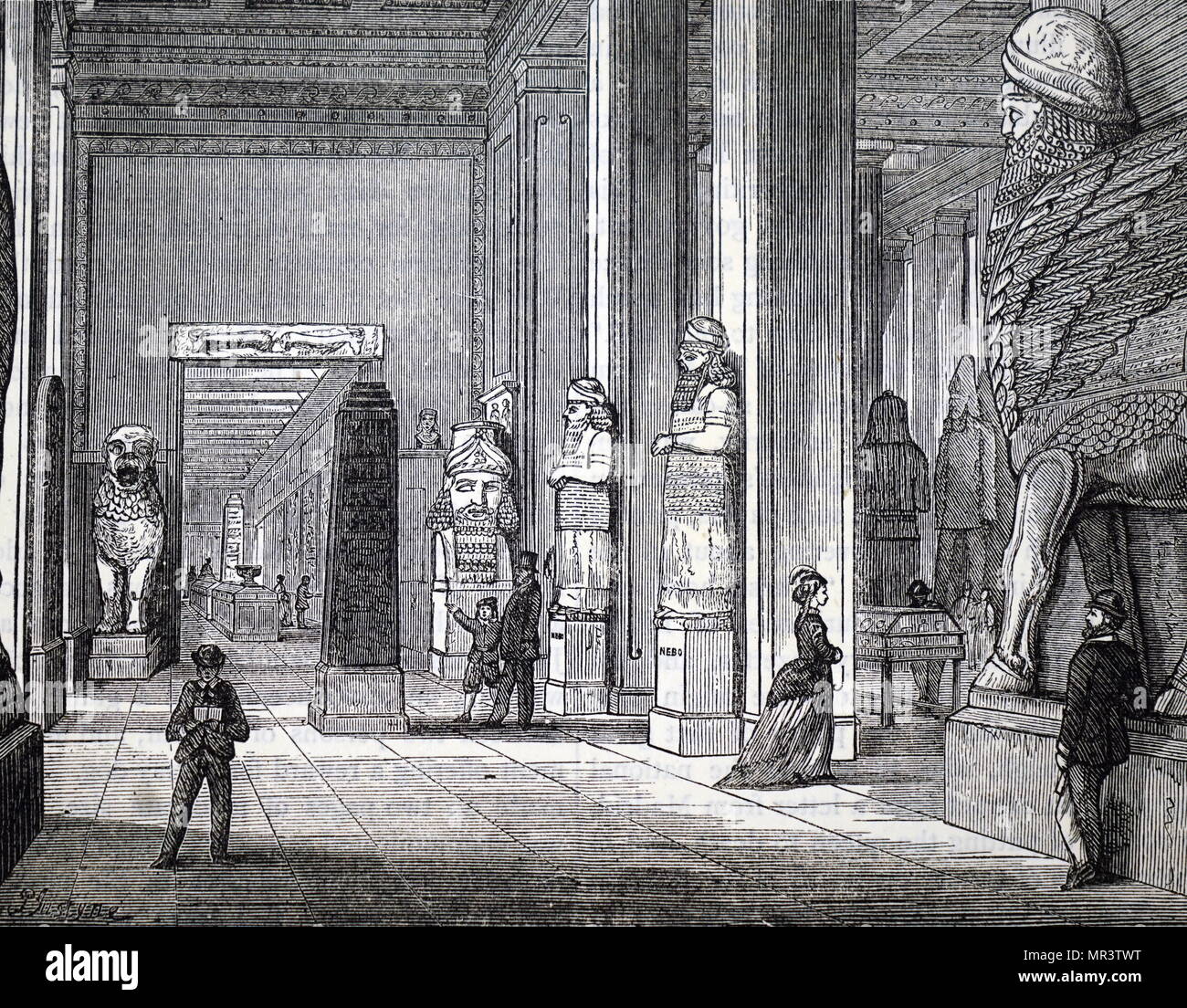 Illustration représentant la galerie de Ninive, à Montagu House, Bloomsbury, le premier accueil du British Museum. En date du 19e siècle Banque D'Images