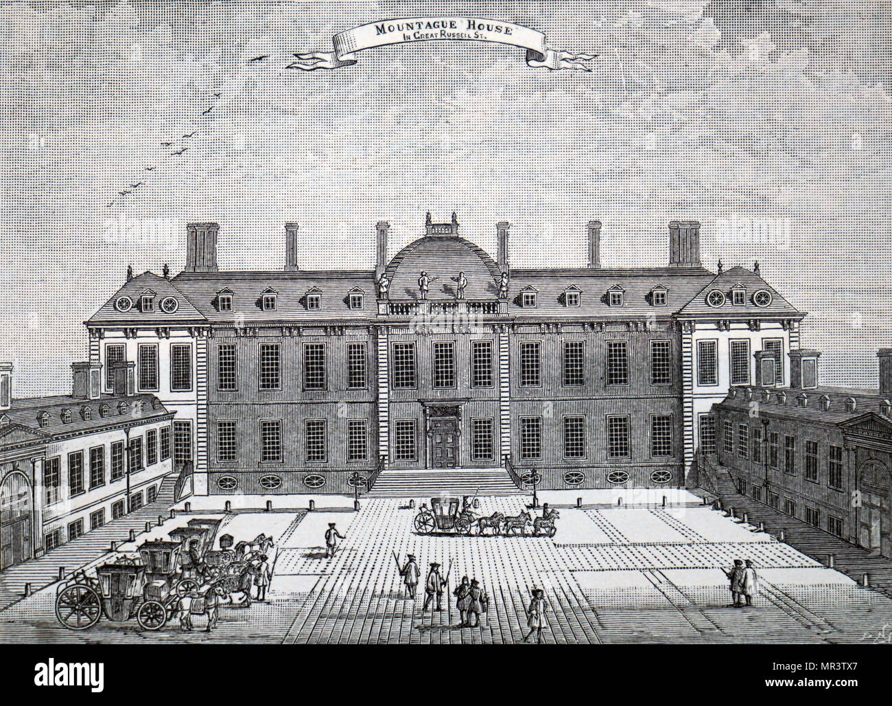 Illustration montrant l'extérieur de Montagu House, Bloomsbury, le premier accueil du British Museum. En date du 19e siècle Banque D'Images