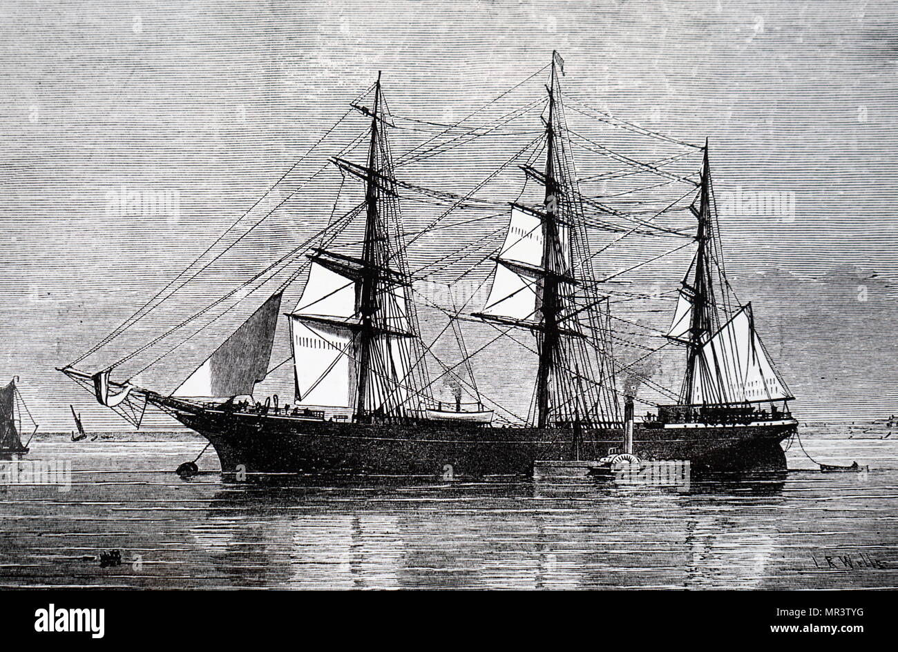 Illustration représentant le monarque de l'est sur le point de mettre les voiles pour la Nouvelle-Zélande avec les émigrés. En date du 19e siècle Banque D'Images