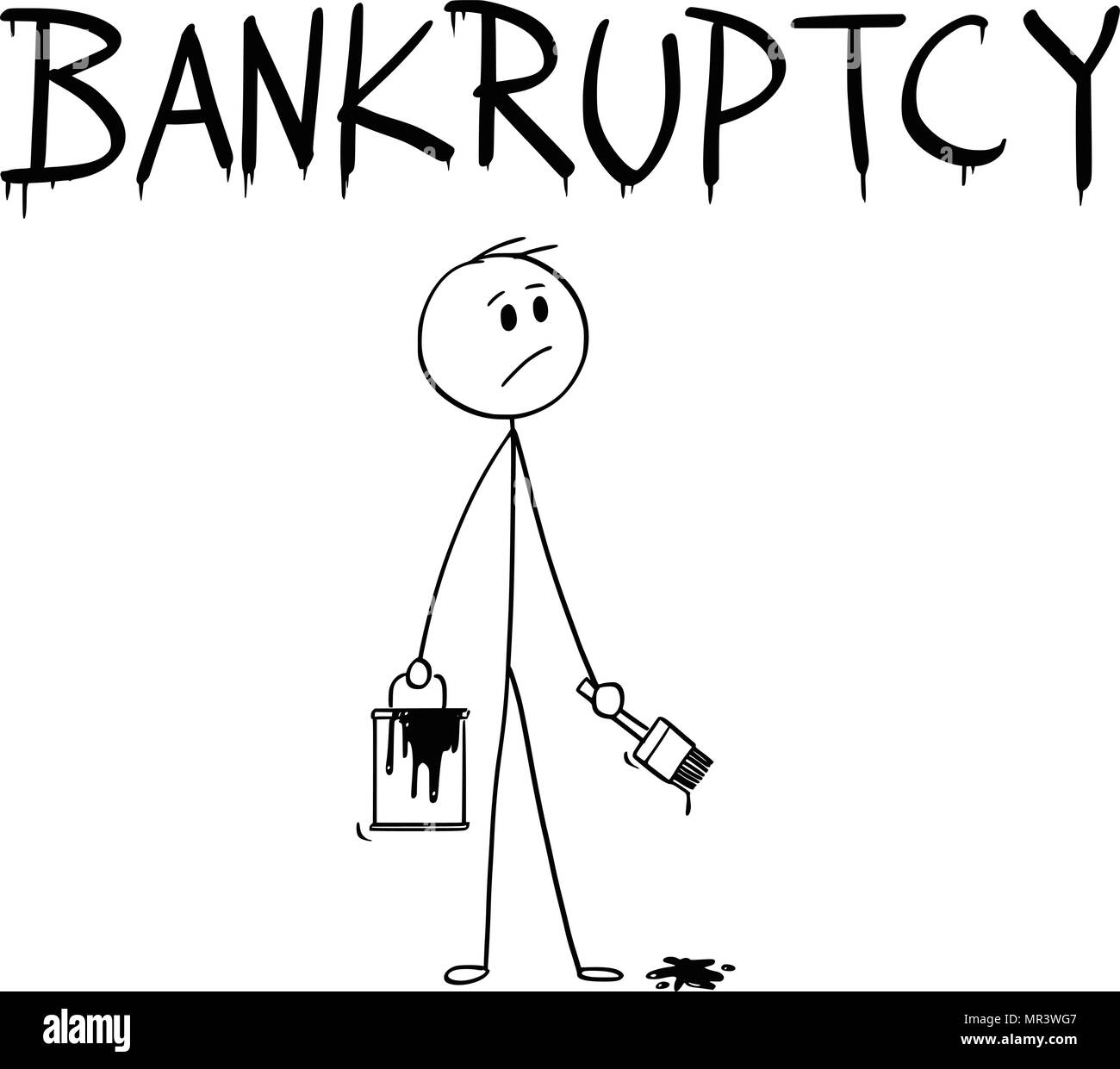 Caricature de Businessman avec pinceau et Peinture Peinture le mot Faillite Illustration de Vecteur