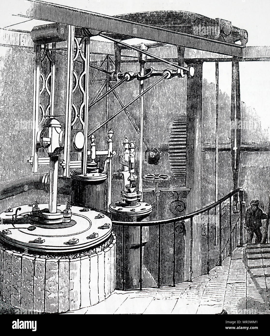 Illustration représentant une machine à vapeur à double effet. En date du 19e siècle Banque D'Images