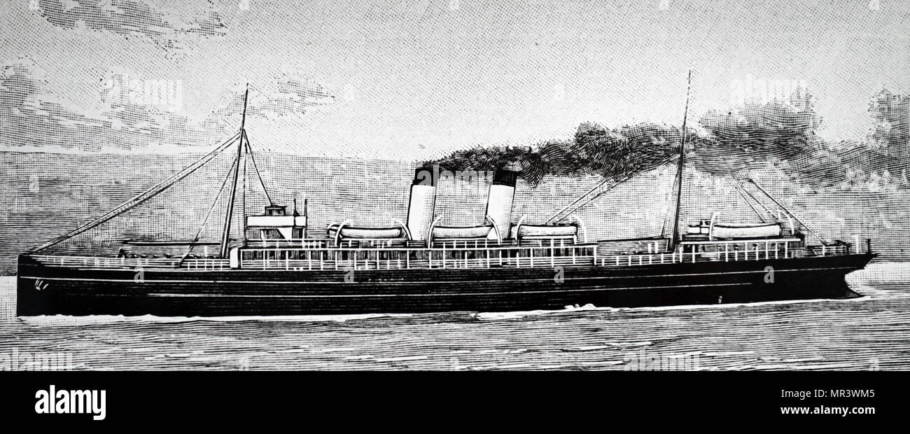 Gravure illustrant le paquet 'Queen' bateau équipé de turbines marines Parson. En date du 20e siècle Banque D'Images