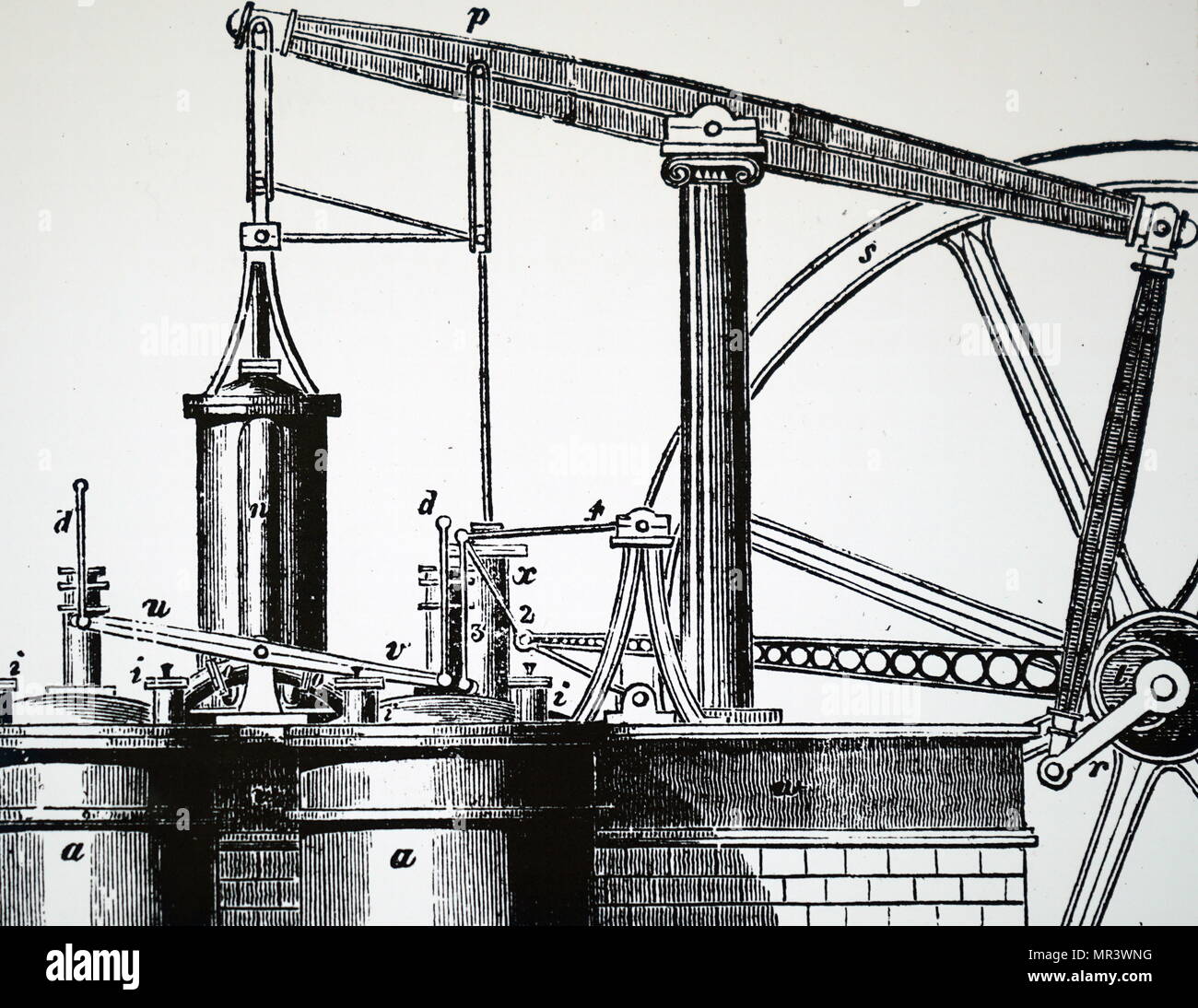 Illustration représentant un moteur thermique à cycle fermé avec récupérateur. En date du 19e siècle Banque D'Images