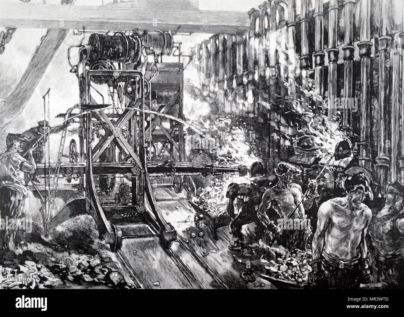 Tableau représentant une scène dans le Londres de gaz, montrant la méthode de fabrication. En date du 19e siècle Banque D'Images