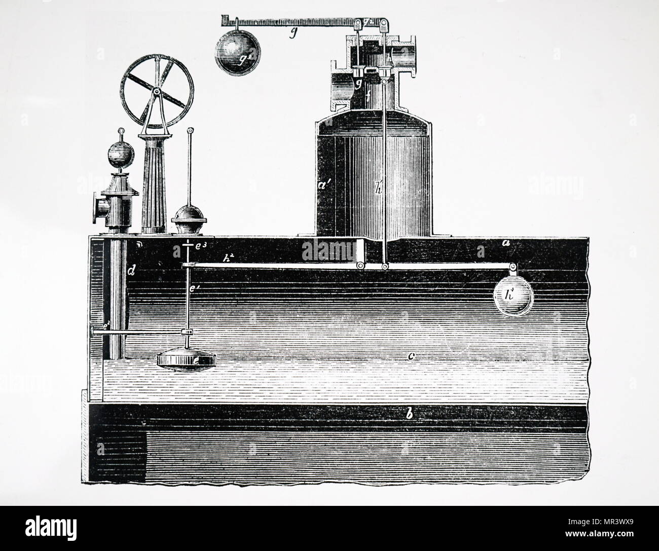 Schéma d'une vanne de vapeur de combustion conçu par Thomas Wood de Manchester. Si les poids lourds sont placés sur l'admission, elle agit en tant que point d'appui et à l'intérieur de la soupape s'ouvre, prévention des explosions de chaudières ainsi suite à un mauvais usage. En date du 19e siècle Banque D'Images