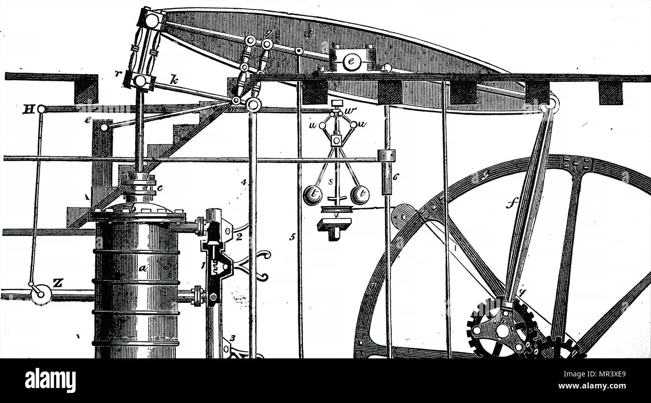 Gravure illustrant le condenseur de la machine à vapeur de James Watt. James Watt (1736-1819), un inventeur écossais, ingénieur mécanicien, et chimiste. En date du 19e siècle Banque D'Images