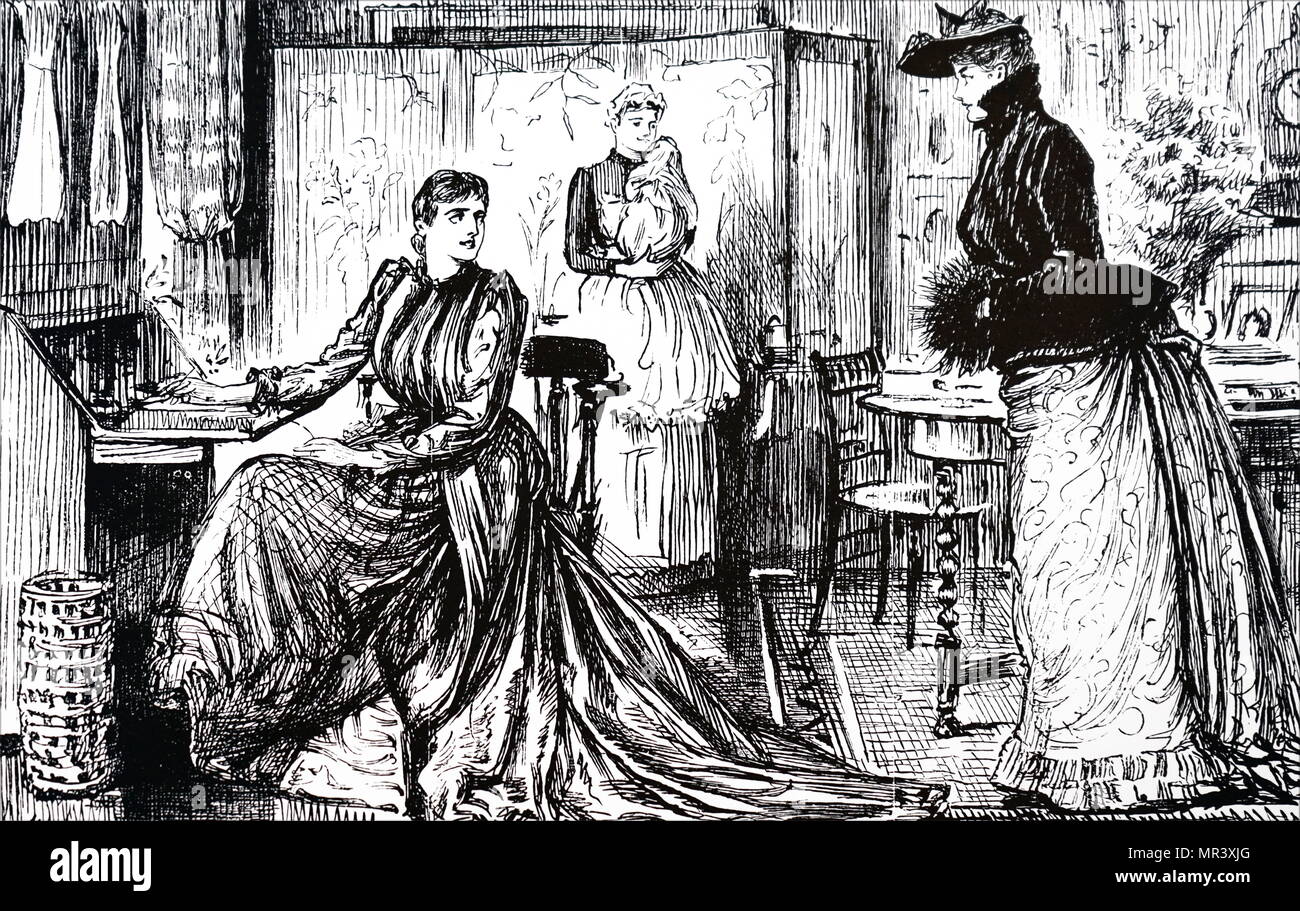 Illustration commentant l'enseignement universitaire pour les femmes. Illustré par George du Maurier (1834-1896), un caricaturiste franco-britannique et l'auteur. En date du 19e siècle Banque D'Images