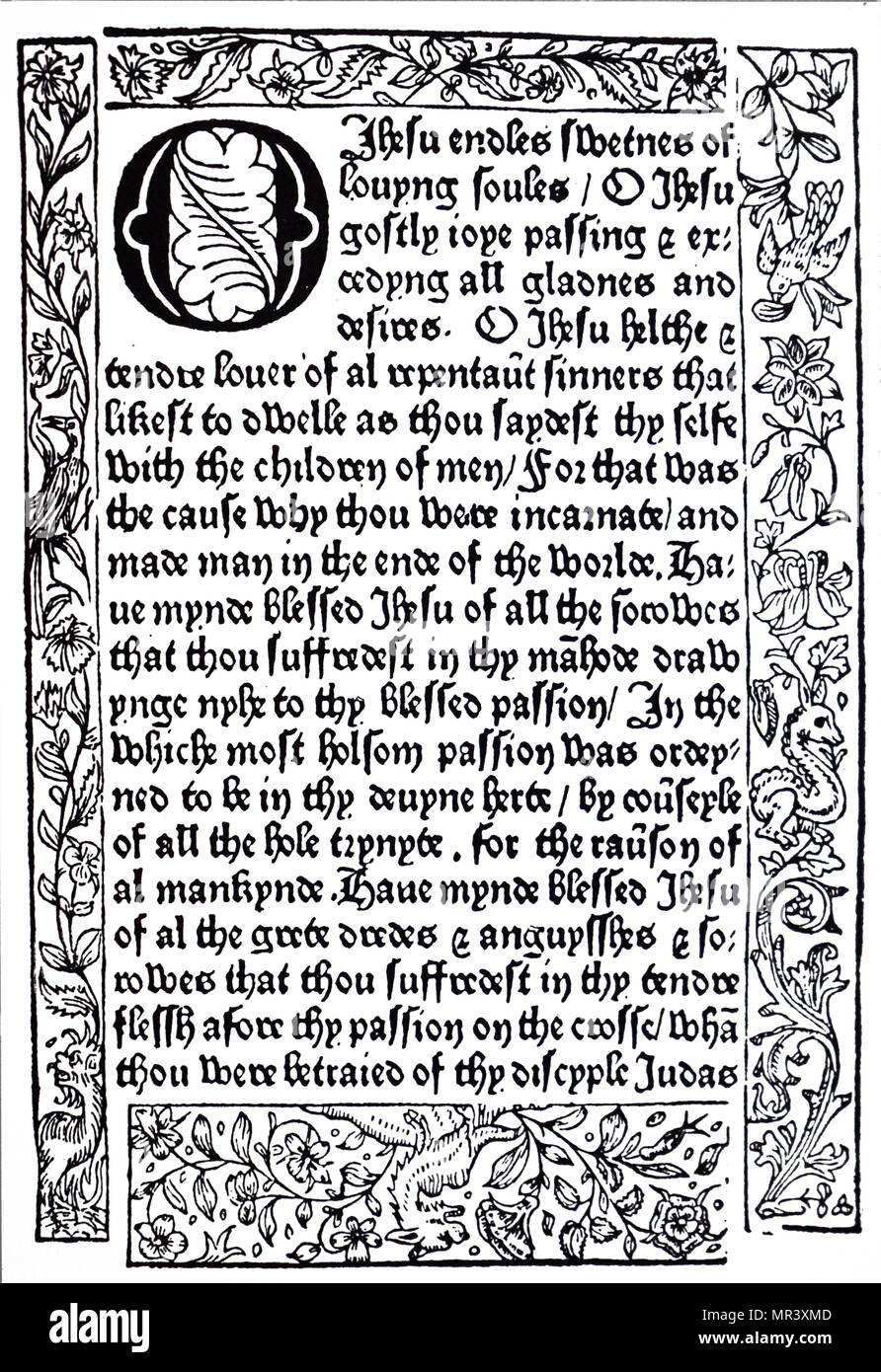 La page de William Caxton's Bible. William Caxton (1422-1491) Un marchand anglais, diplomate, écrivain et de l'imprimante. En date du 15e siècle Banque D'Images