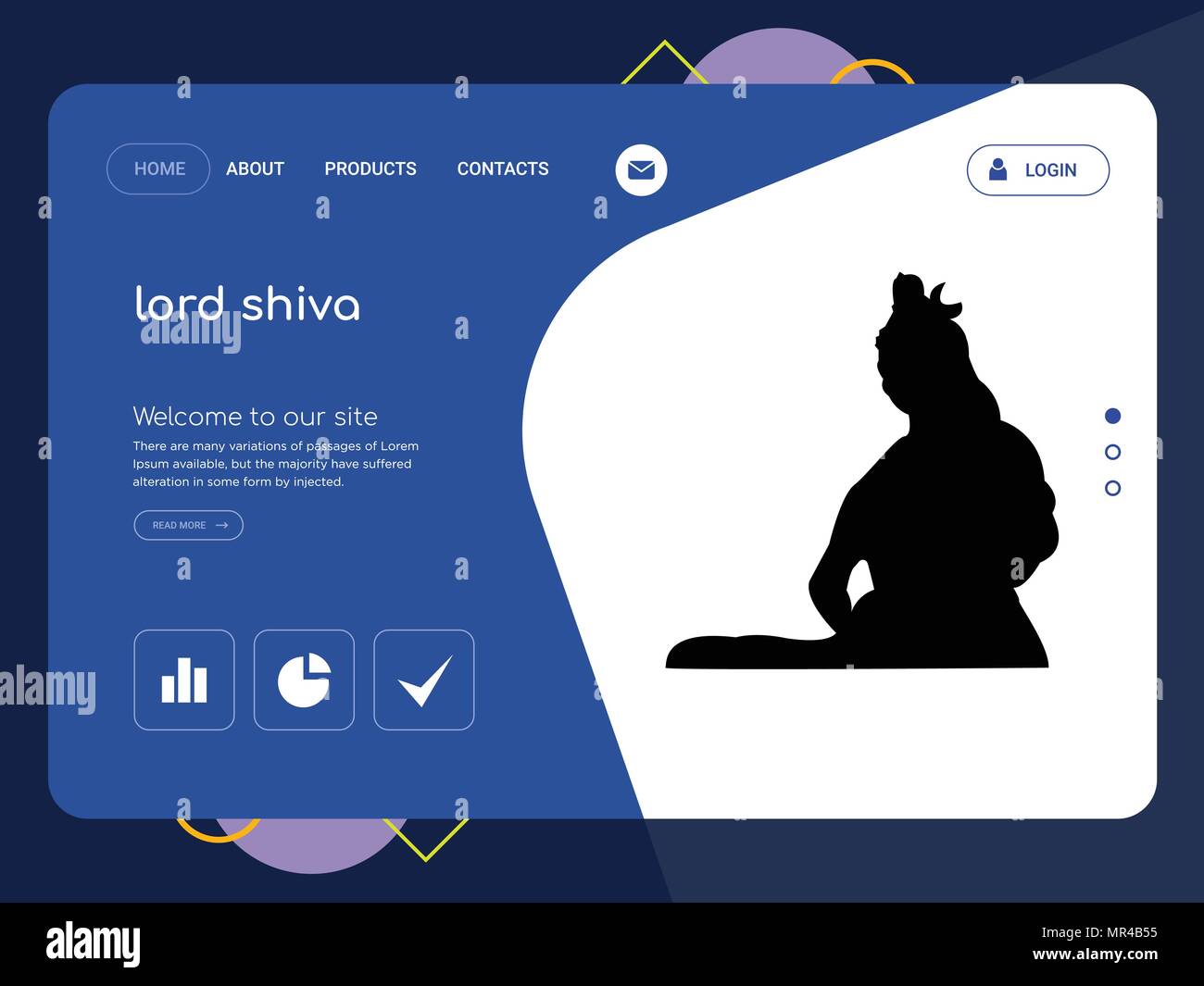 Une page de la qualité de seigneur Shiva EPS vectoriel Modèle de site Web, Web Design moderne avec télévision et des éléments d'INTERFACE UTILISATEUR illustration paysage, idéal pour landing page Illustration de Vecteur