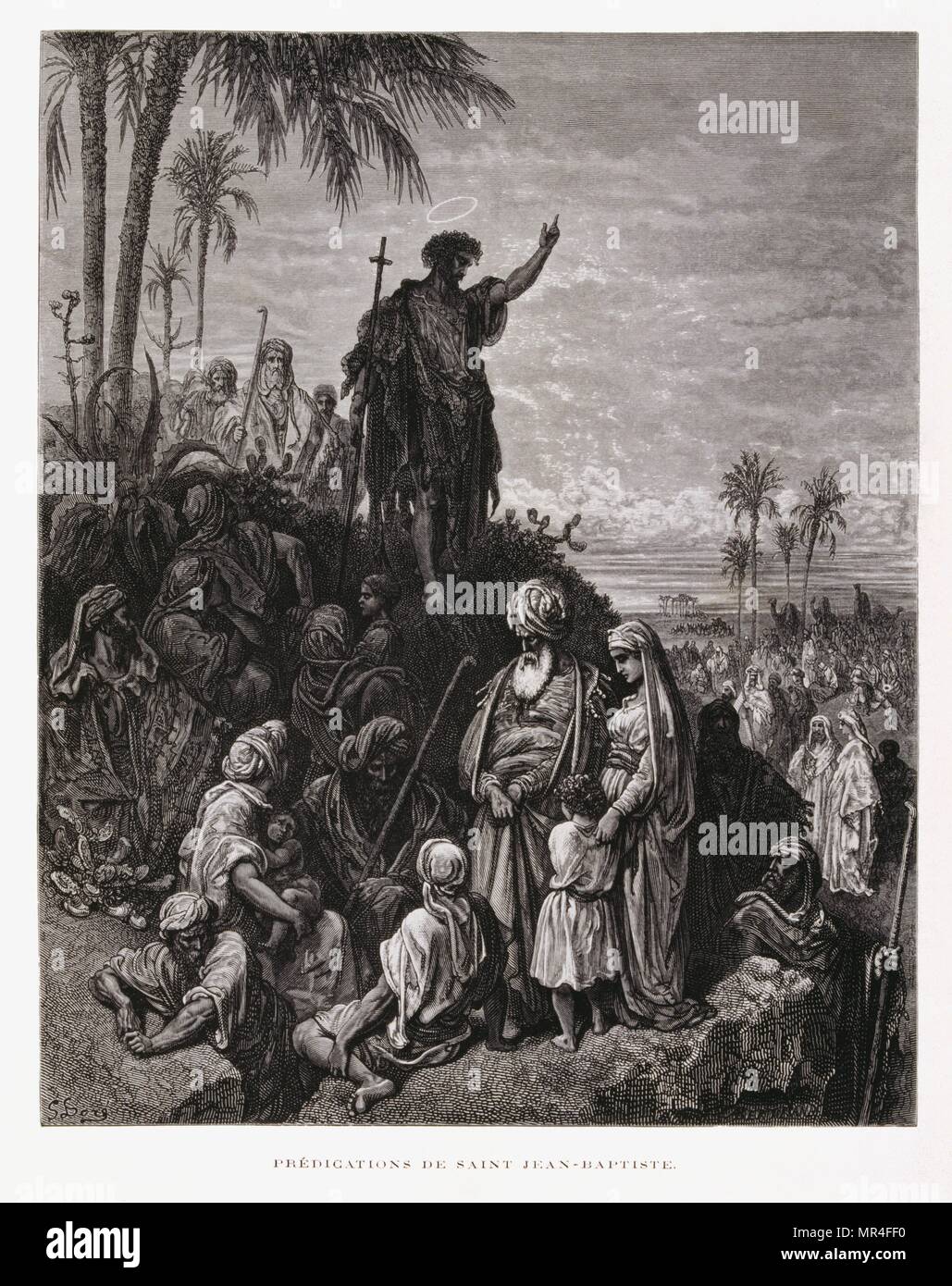 Jean le Baptiste prêche, Illustration de la Dore Bible 1866. En 1866,  l'artiste et illustrateur français Gustave Dore (1832-1883), a publié une  série de 241 gravures sur bois pour une nouvelle édition