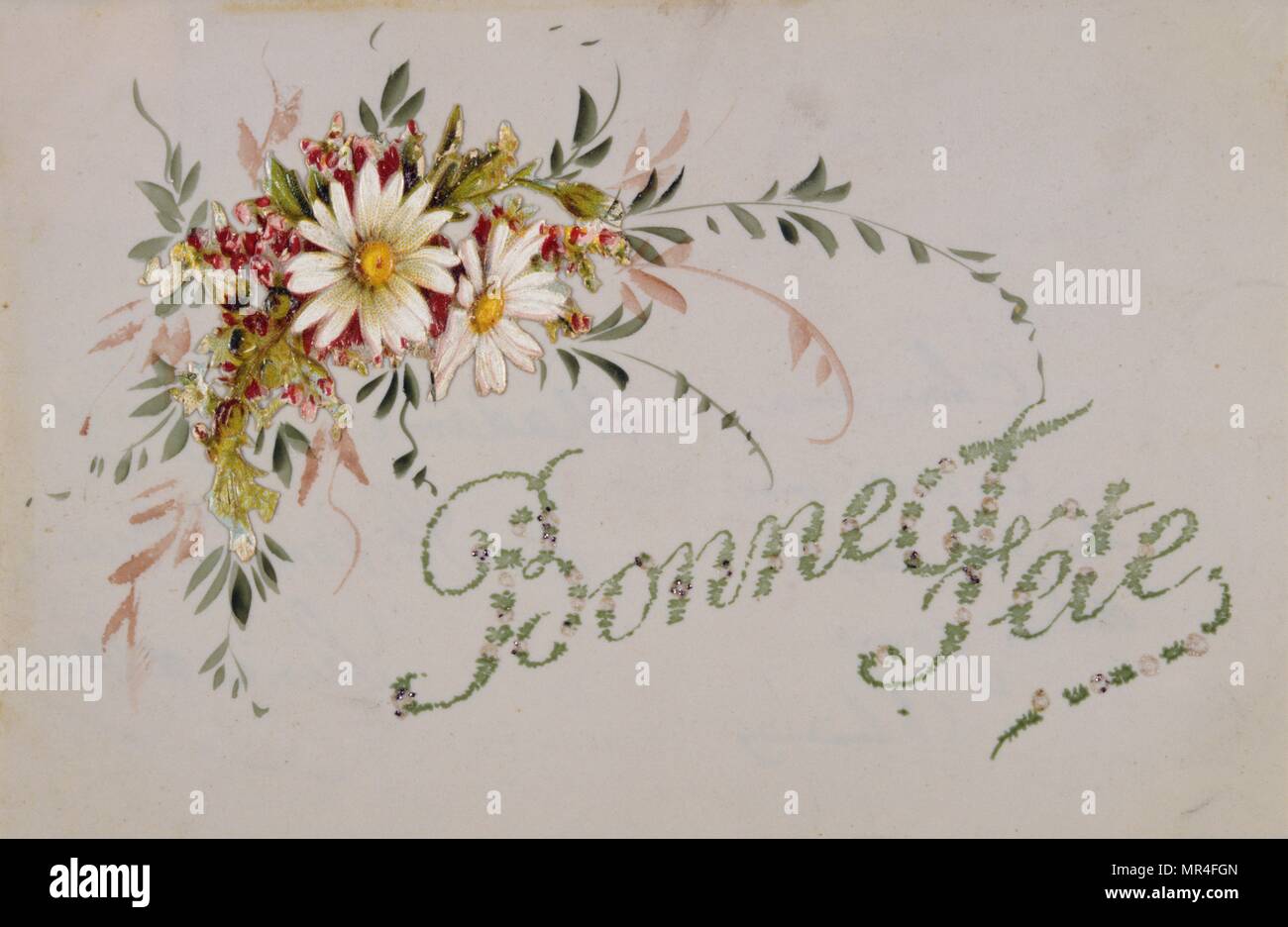 Carte postale française avec des images de fleurs 1900 Banque D'Images