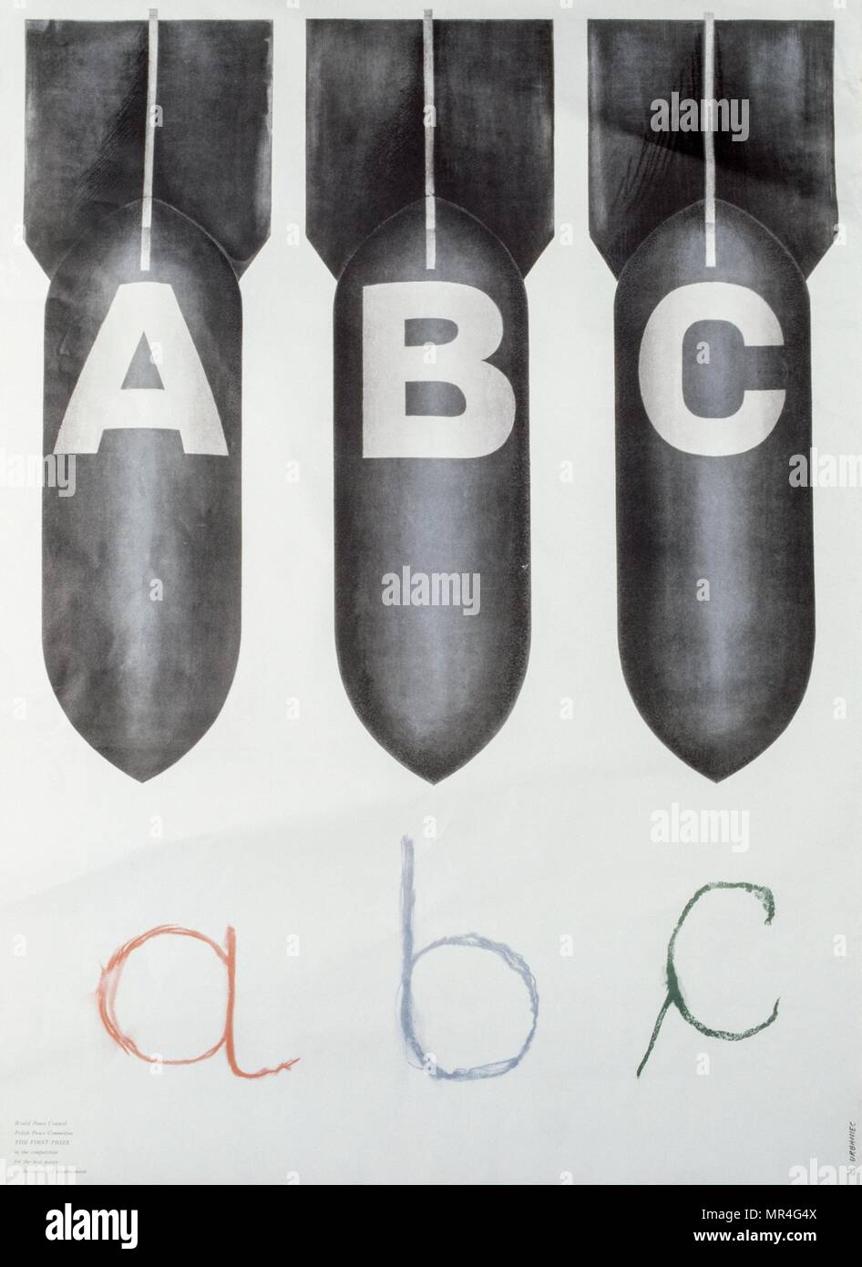 Poster Urbaniec Conseil Mondial de la paix Pologne, anti-guerre, campagne de désarmement en Pologne 1982 lors de la guerre froide Banque D'Images