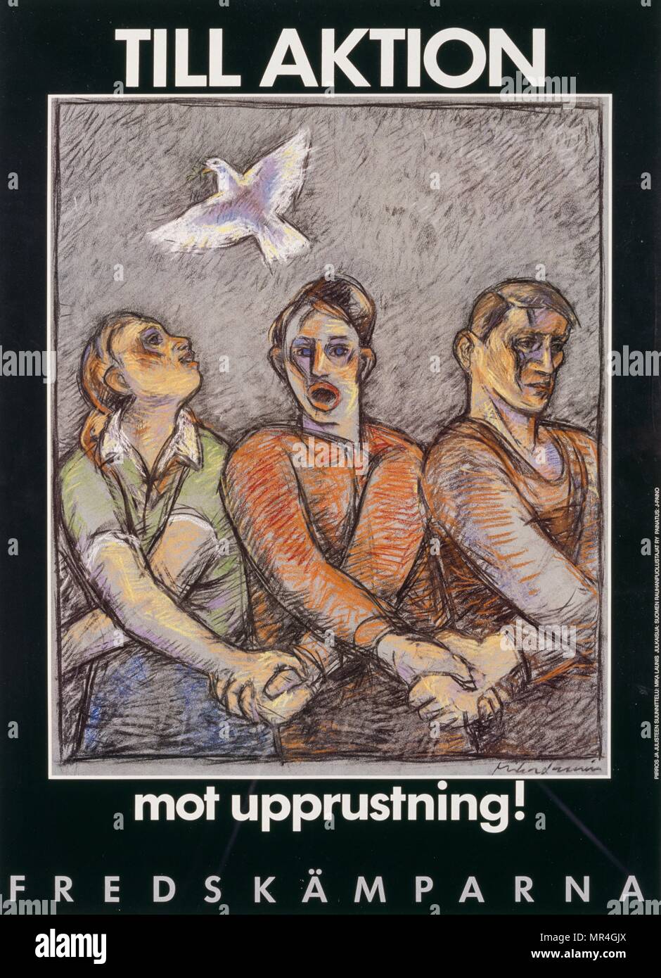 D'action contre la réadaptation (jusqu'upprustning mot aktion)' la paix suédois affiche de campagne (guerre froide) 1975 Banque D'Images