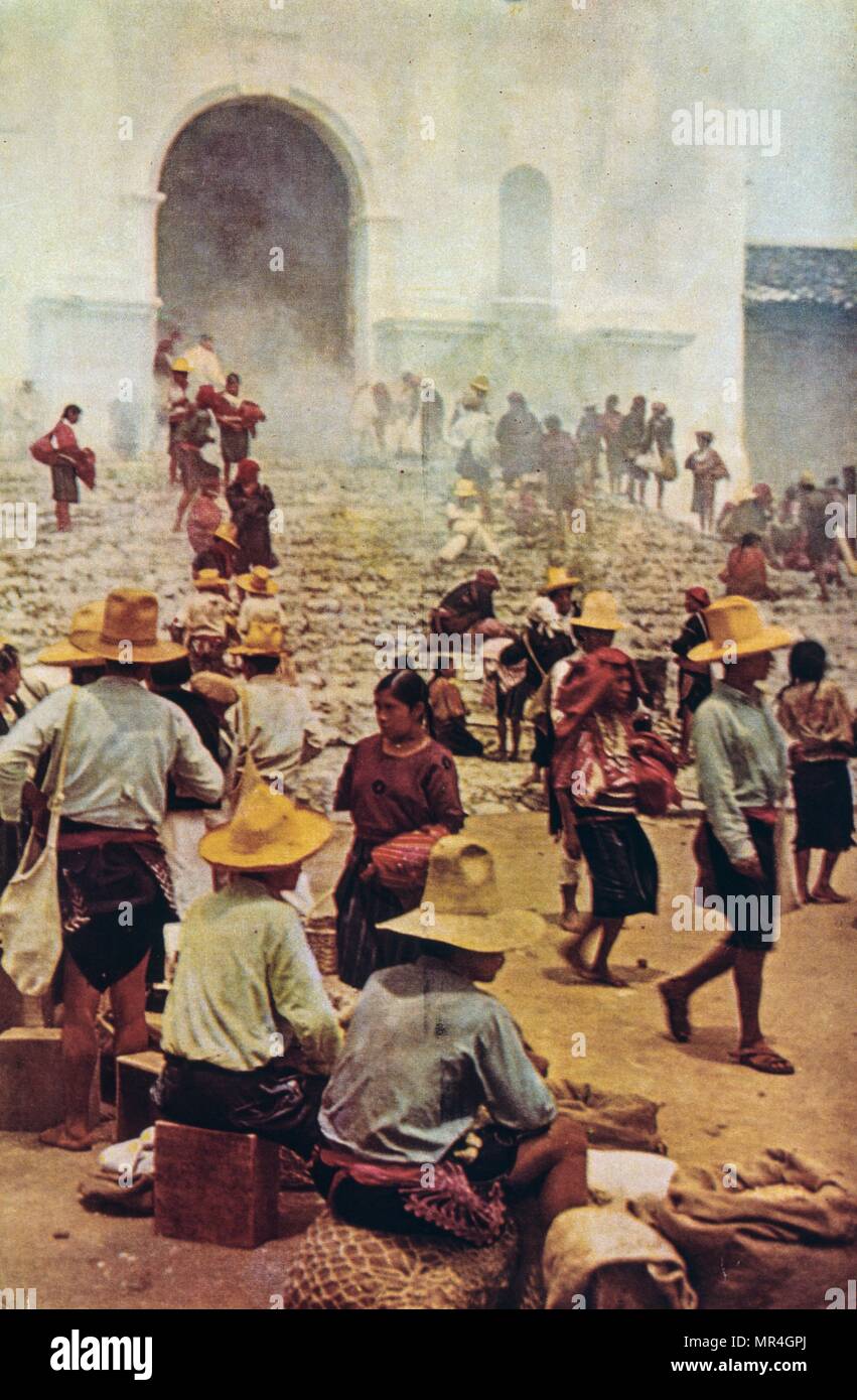 Photographie couleur de vendeurs de marché au Guatemala 1941 Banque D'Images