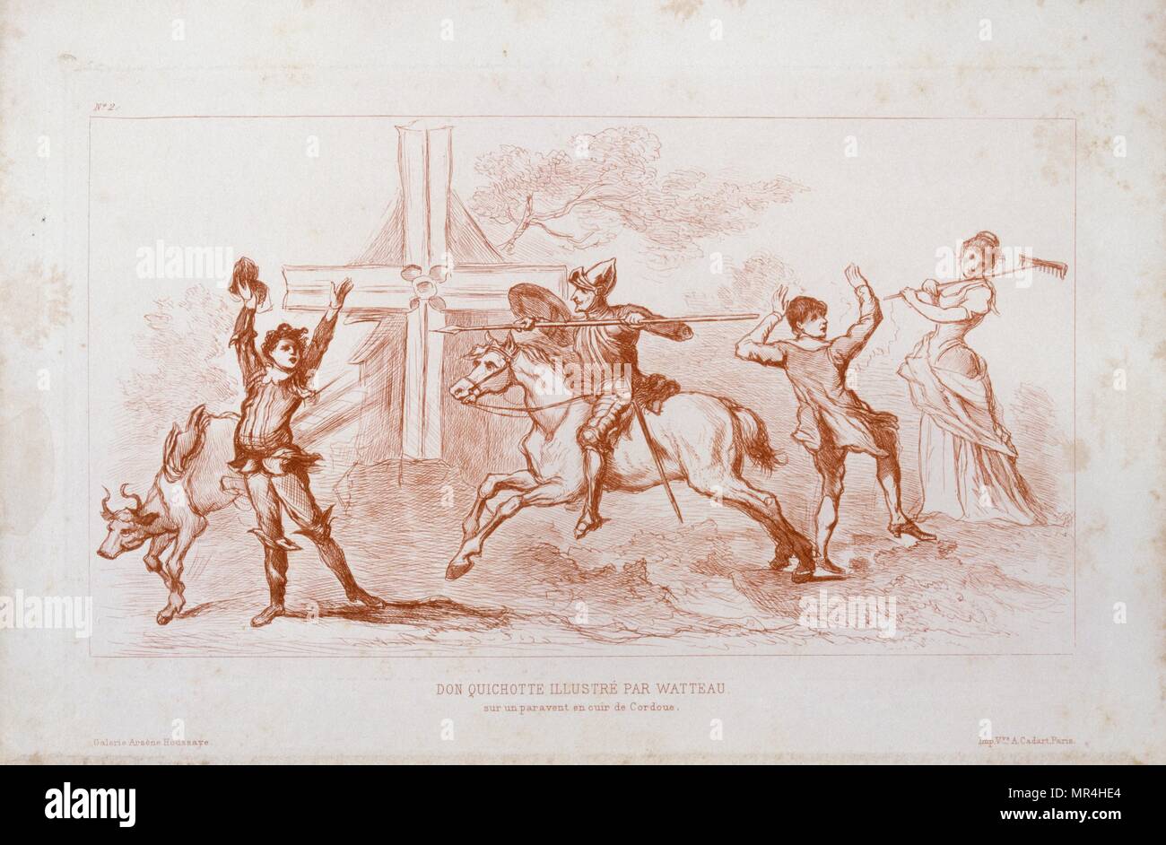 Dessin représentant Don Quichotte' le héros littéraire espagnol. Circa 1710 par Jean-Antoine WATTEAU (1684 - 1721), peintre français. Banque D'Images