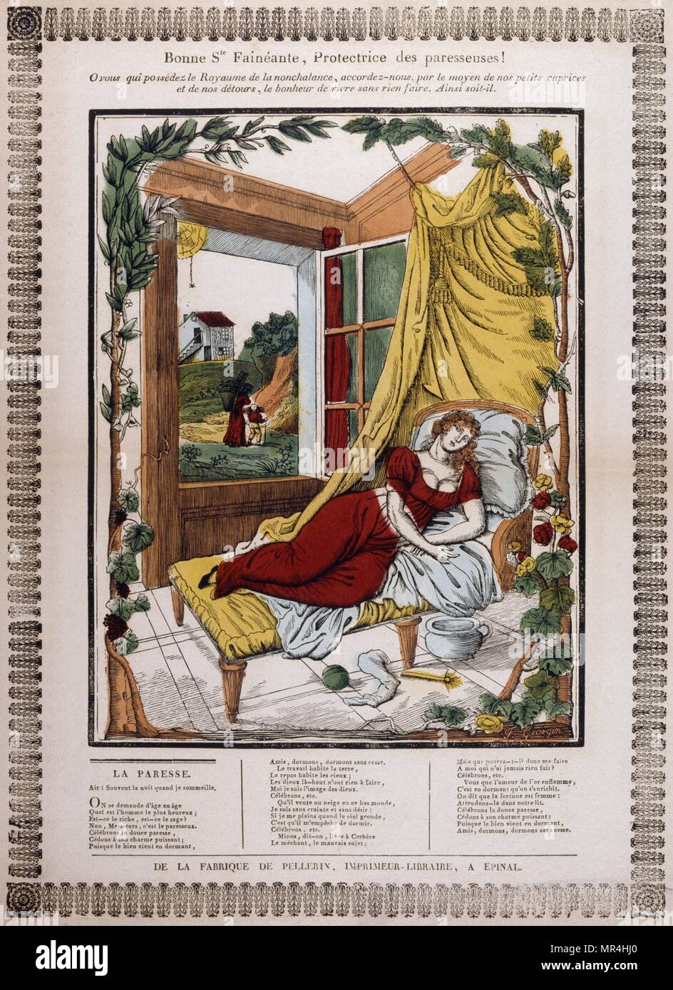 Le français, 19e siècle, l'illustration allégorique illustrant la paresse  comme une femme est vu sur son lit de pose Photo Stock - Alamy