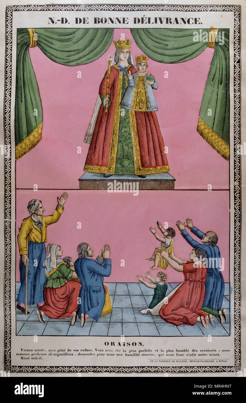 19ème siècle illustration montrant le couronnement de la Vierge Marie avec Jésus. Vers 1820 Banque D'Images