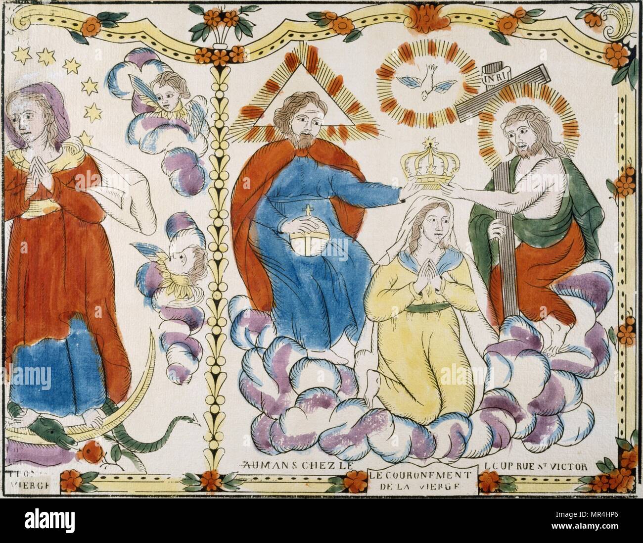 19e siècle, le français, l'illustration, montrant le couronnement de la Vierge Marie avec Jésus. Vers 1820 Banque D'Images