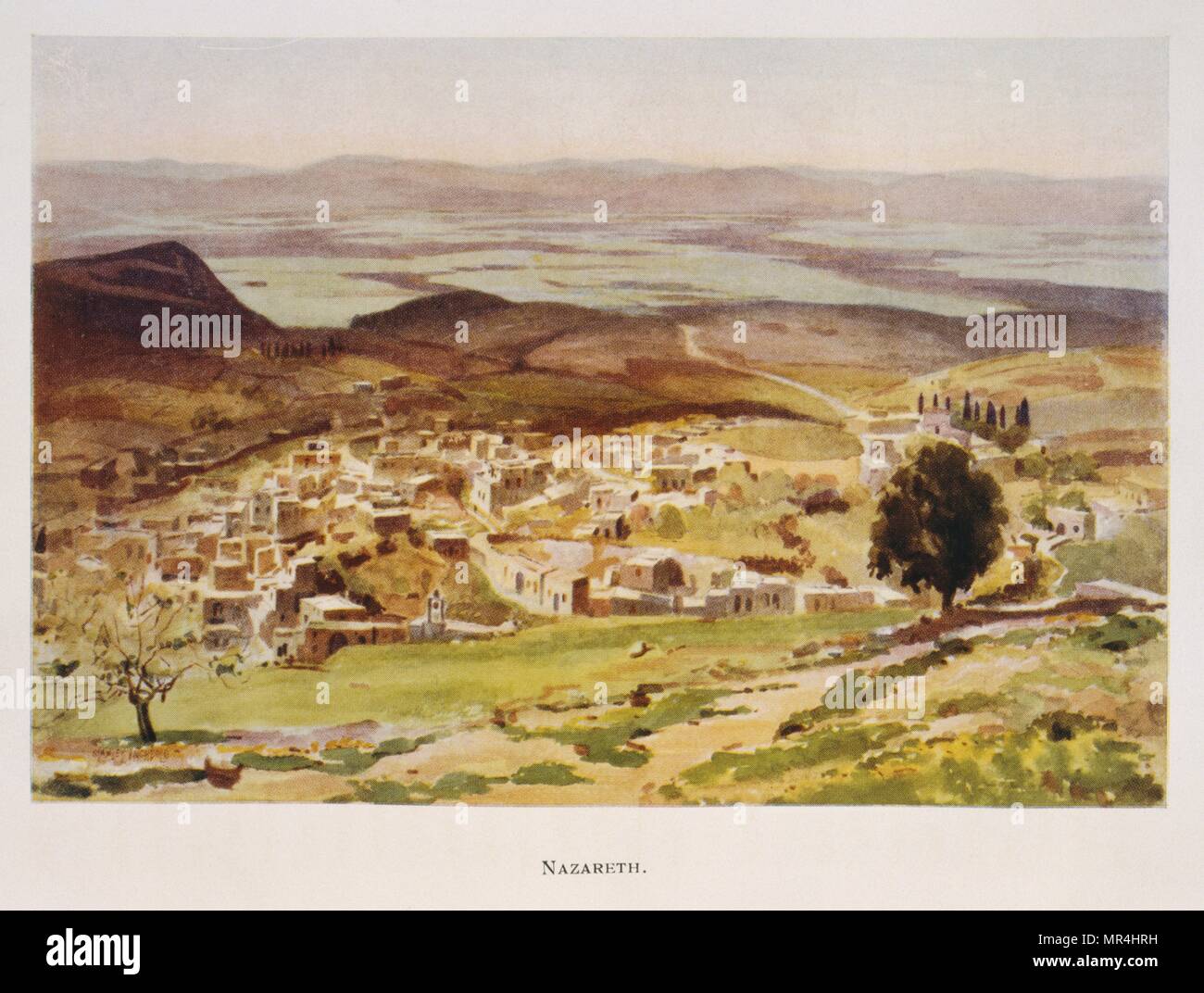 Aquarelle de Stanley Inchbold, représentant Nazareth en Palestine 1906 Banque D'Images